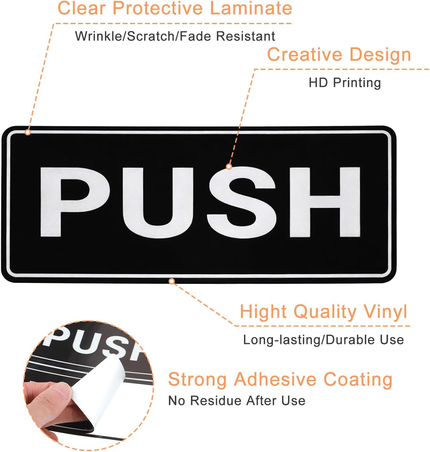 6Pack Push Pull Door Stickers,Adhesive Push and Pull Signs Stickers for Glass Doors and Other Side Doors in Business,Stores,Cafes,Shops - (2 x 5",Horizontal)