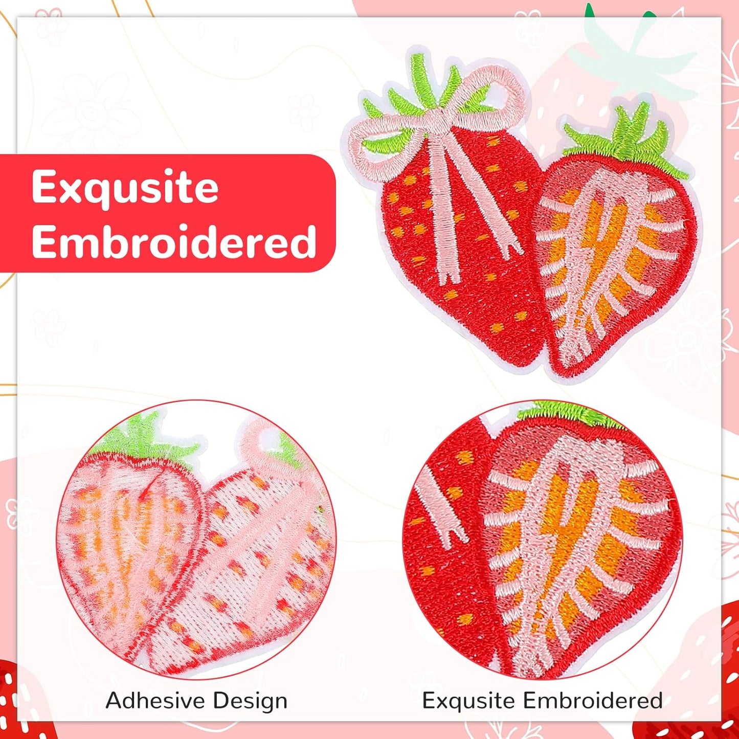 12PCS Strawberry Iron on Patches,Cute Patches Iron on Fruit Bow Embroidered Patch for Clothing Backpack Hat Bags