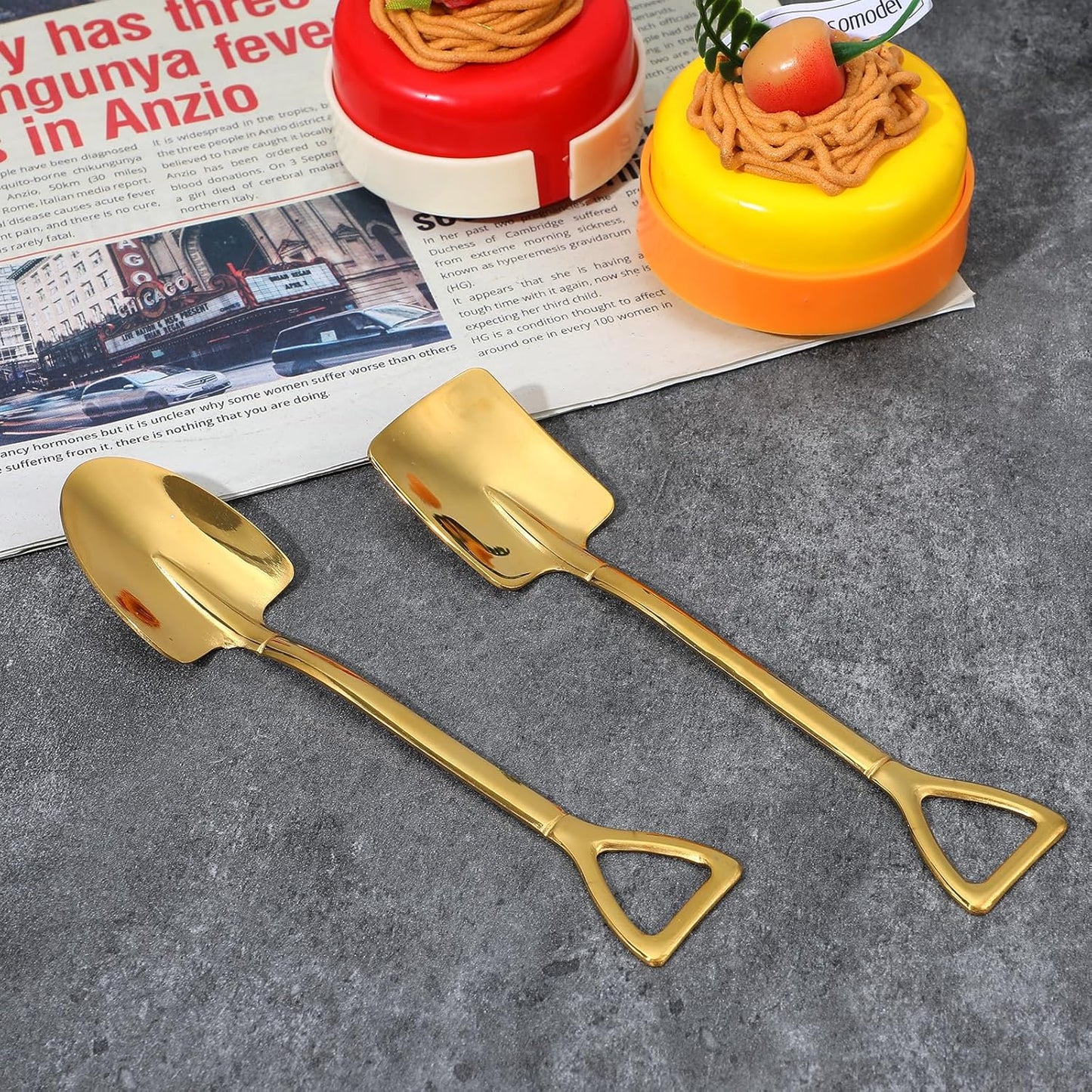 2PCS Mini Gold Shovel Spoons, Stainless Steel Shovel Spoons Square Head Pointed Reusable Spoon Set for Coffee Dessert Ice Cream Tea Appetizers New Home Couples Gift