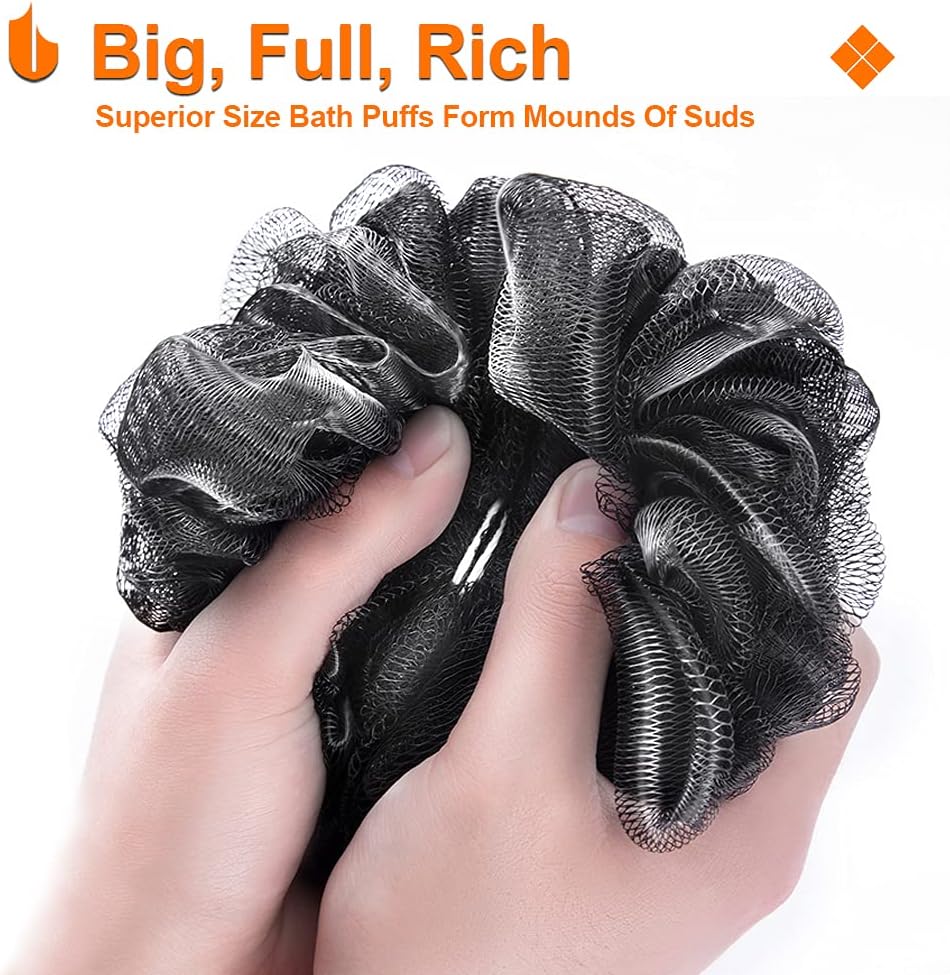 Shower Bath Sponge XL 75g Soft Shower Loofahs Balls for Body Wash Men Women Bathroom Accessories, 1 Pack, Black