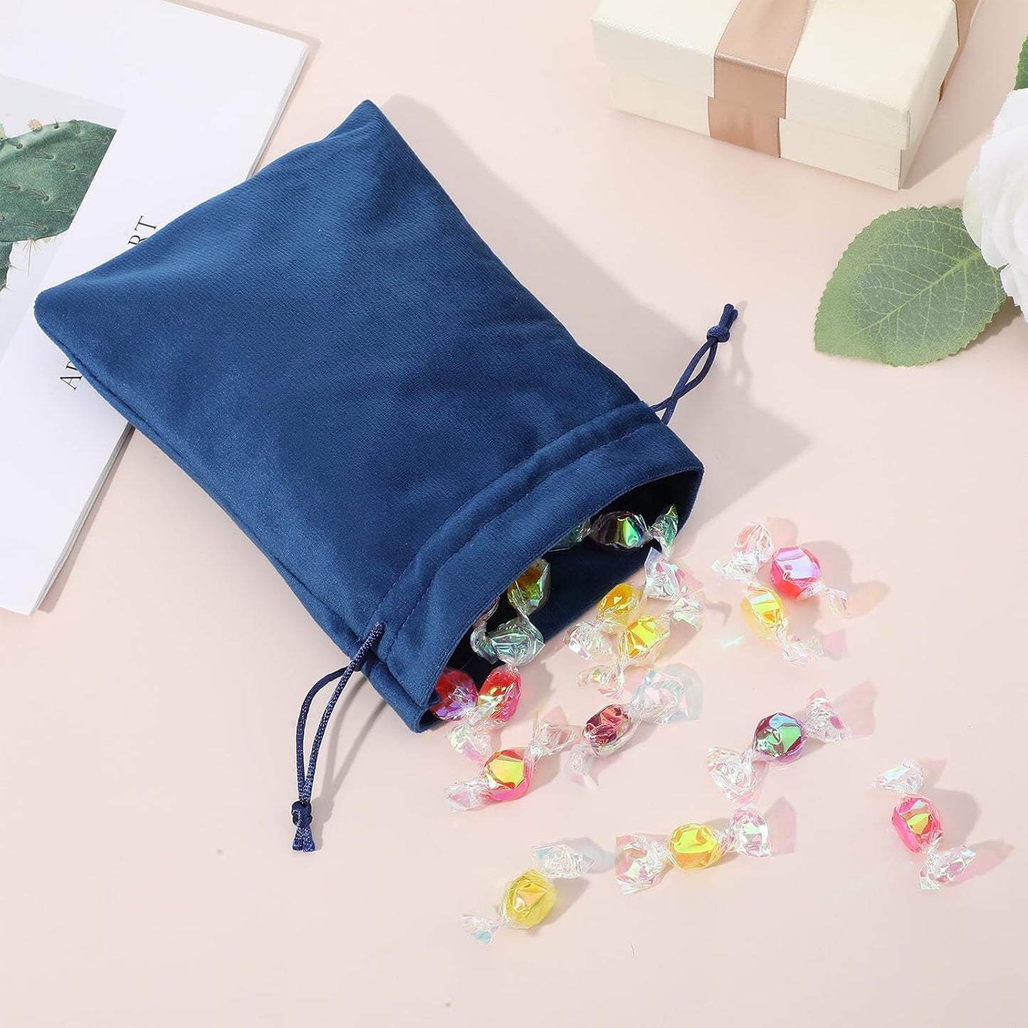 Shimmeroo 4PCS 7x5 Inch Drawstring Pouch, Soft Gift Bags Dice Bag Drawstring Favor Bags for Tarot Rune Jewelry Crystal Wedding Party Candy Bag(4 Colors)