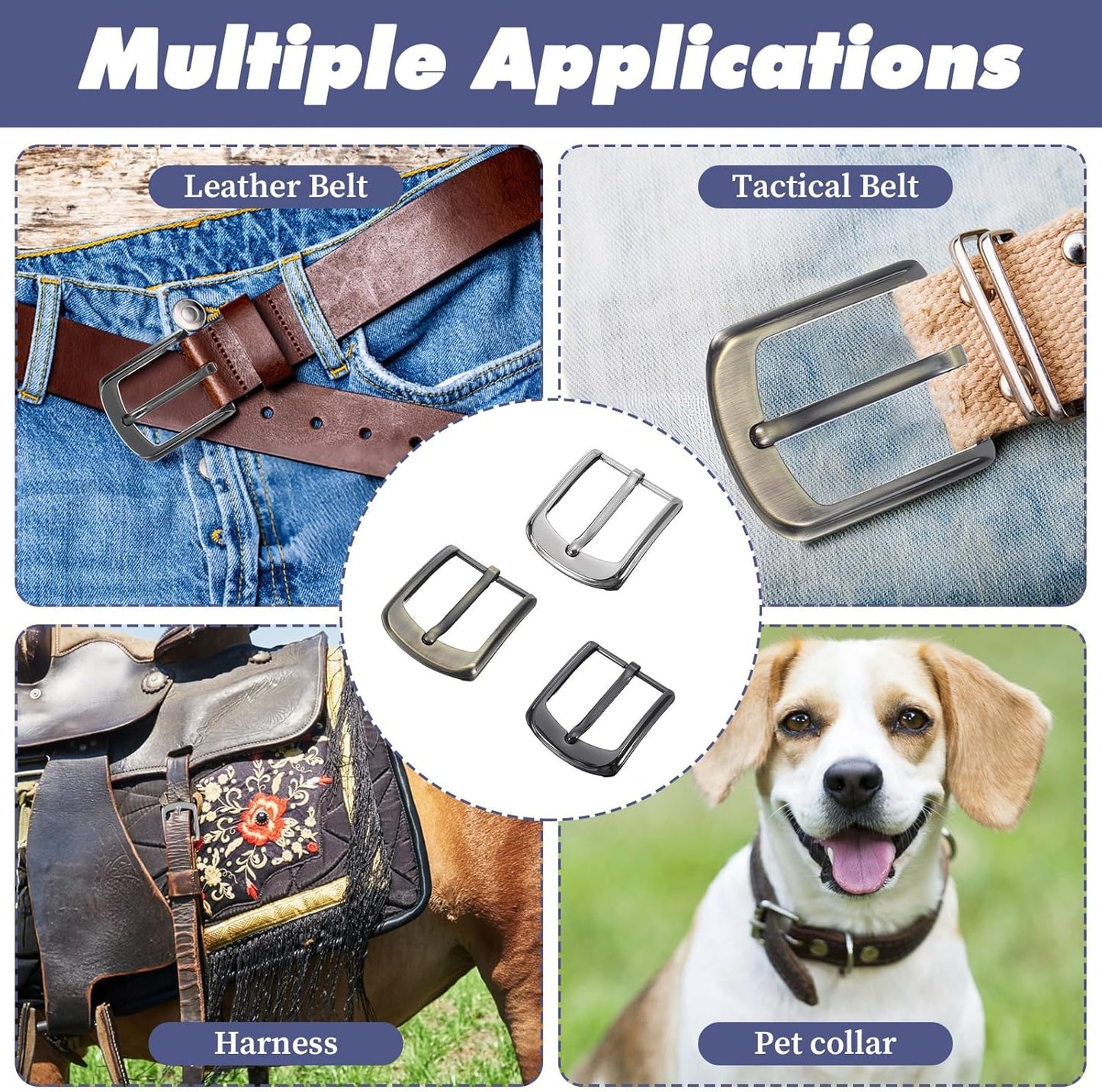 3 Pcs Classic Belt Buckle Replacement for Men & Women,38-40 mm (1.5-1.6 inch) Interchangeable Buckles with 3 Colors - Black+Silver+Bronze