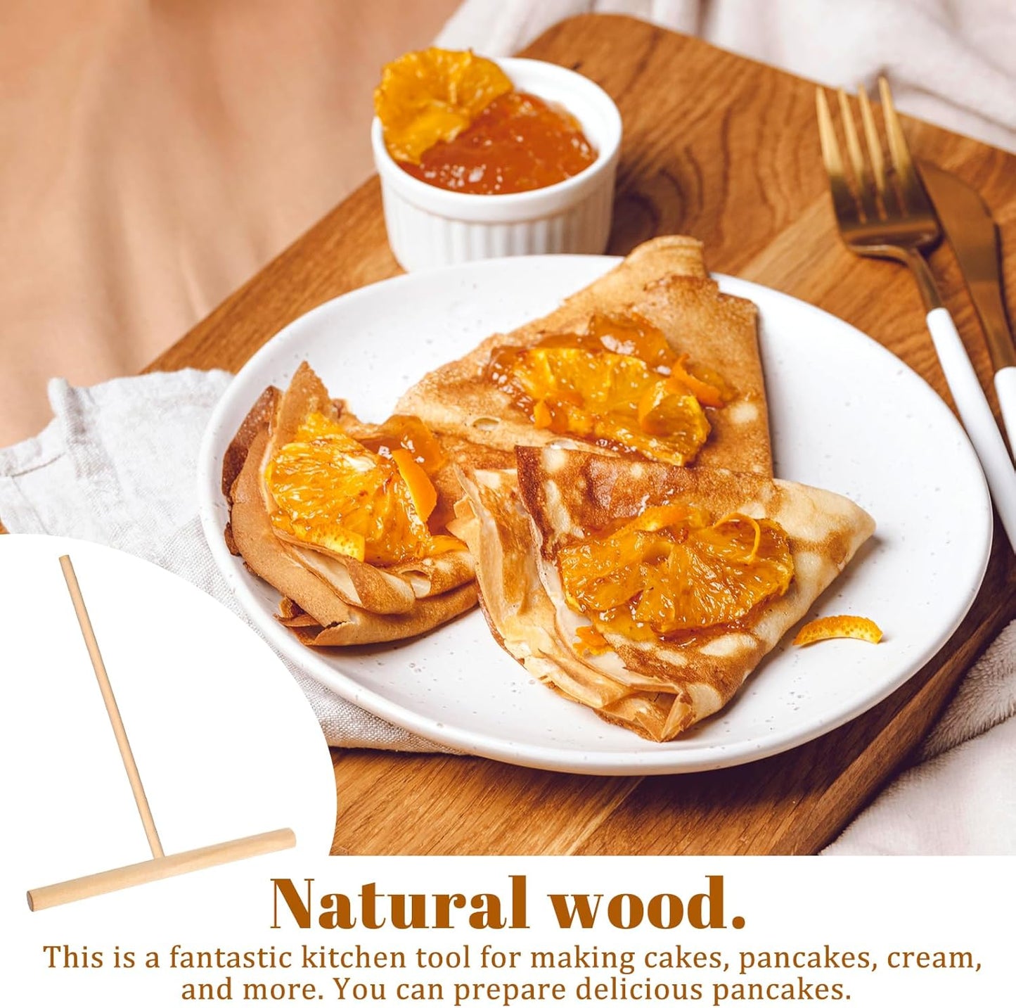 2 Pcs Crepe Spreader 6.1 Inches x 4.7 Inches Natural Wooden Crepe Spatula, Pancake Batter Spreader, Wooden T-Shaped Tool Stick for Crepes Wood Crepes Maker Pancake Maker Tool