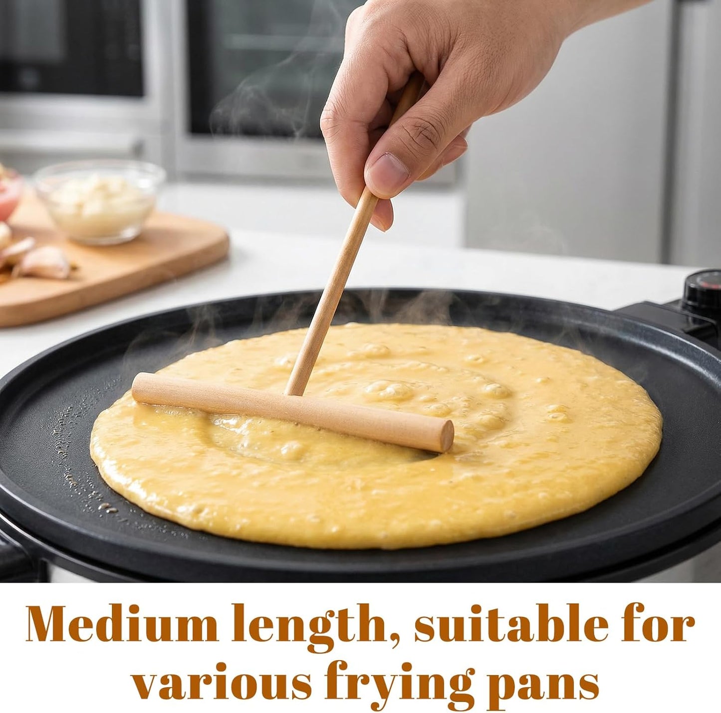 2 Pcs Crepe Spreader 6.1 Inches x 4.7 Inches Natural Wooden Crepe Spatula, Pancake Batter Spreader, Wooden T-Shaped Tool Stick for Crepes Wood Crepes Maker Pancake Maker Tool