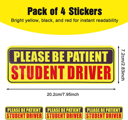 4PCS Student Driver Sticker for Car,Non-Magnetic Student Driver Bumper Sticker - Waterproof & Long Lasting Window Cling for Car Bumper Window