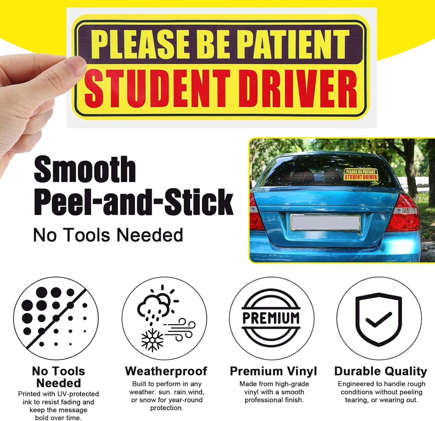 4PCS Student Driver Sticker for Car,Non-Magnetic Student Driver Bumper Sticker - Waterproof & Long Lasting Window Cling for Car Bumper Window