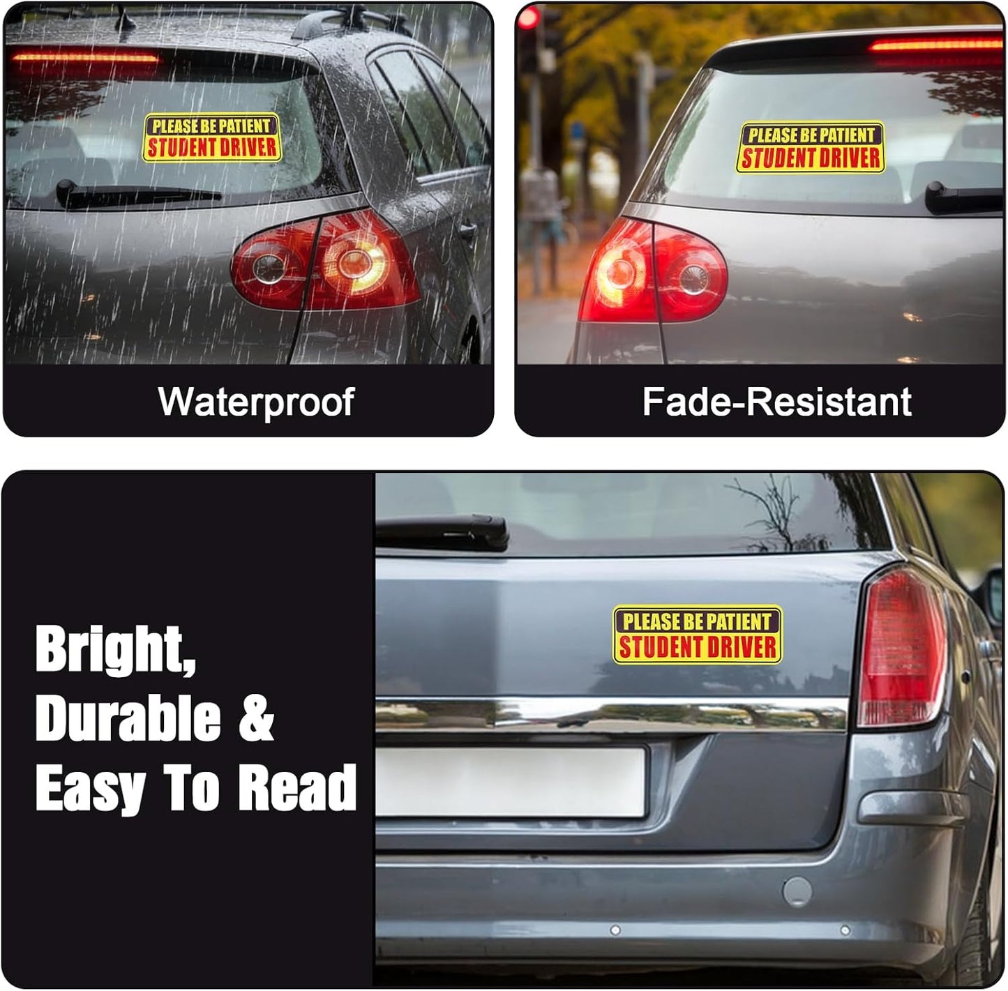 4PCS Student Driver Sticker for Car,Non-Magnetic Student Driver Bumper Sticker - Waterproof & Long Lasting Window Cling for Car Bumper Window