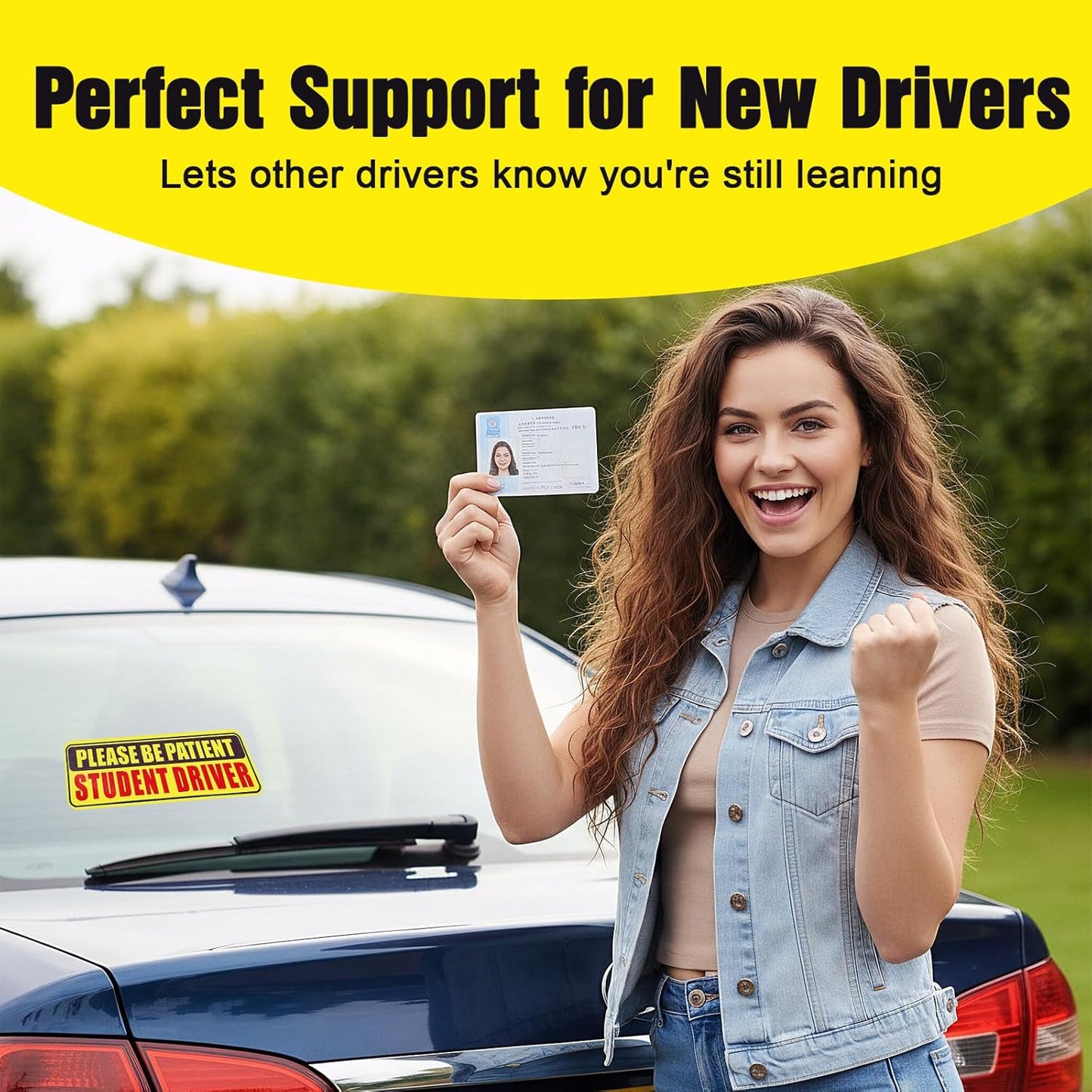 4PCS Student Driver Sticker for Car,Non-Magnetic Student Driver Bumper Sticker - Waterproof & Long Lasting Window Cling for Car Bumper Window
