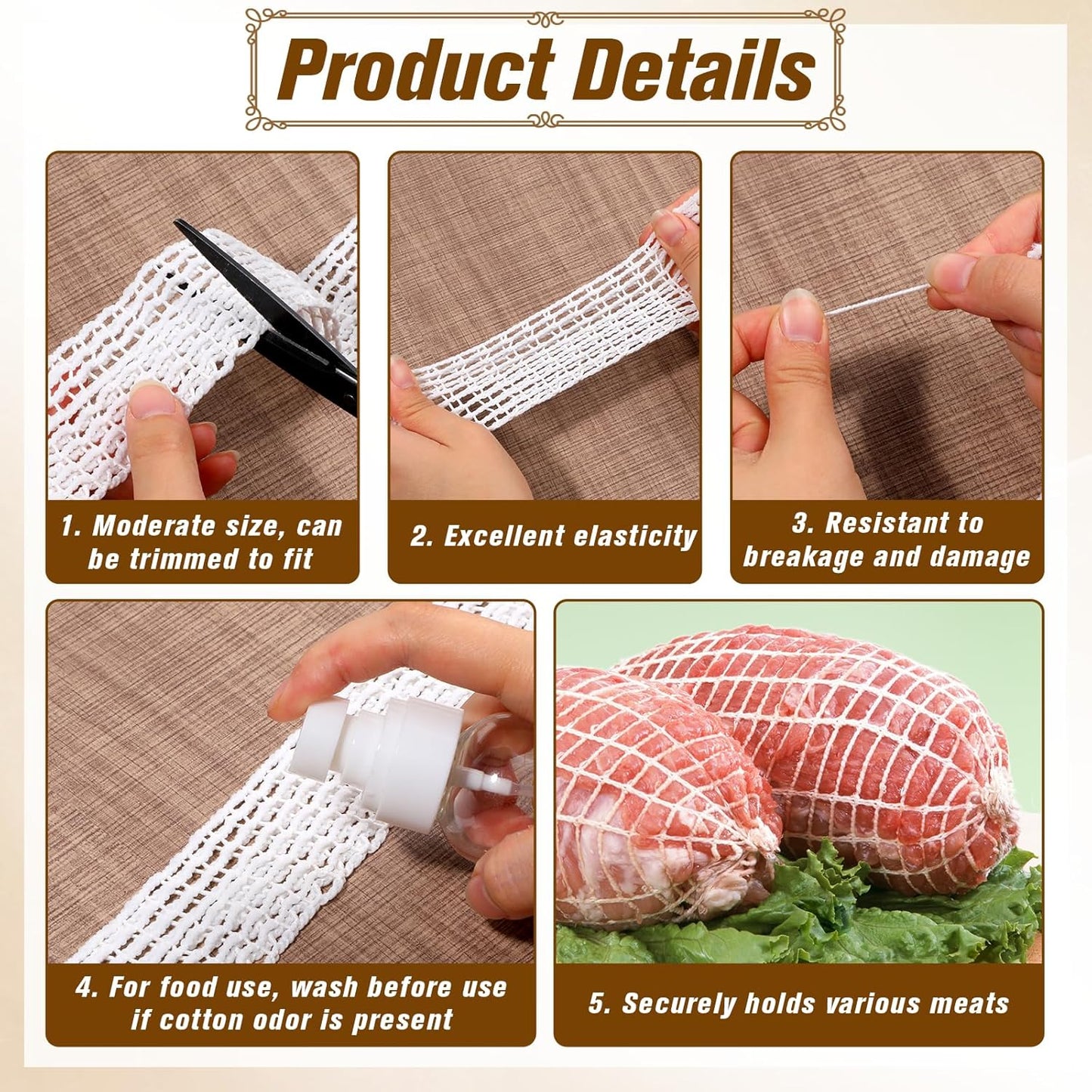 16.4ft Meat Netting, Size 18 Meat Netting Roll Elastic Smoked Meat Poultry Ham Netting Meat Butcher Twine Net Wrapping Net for Meat Cooking, Drying