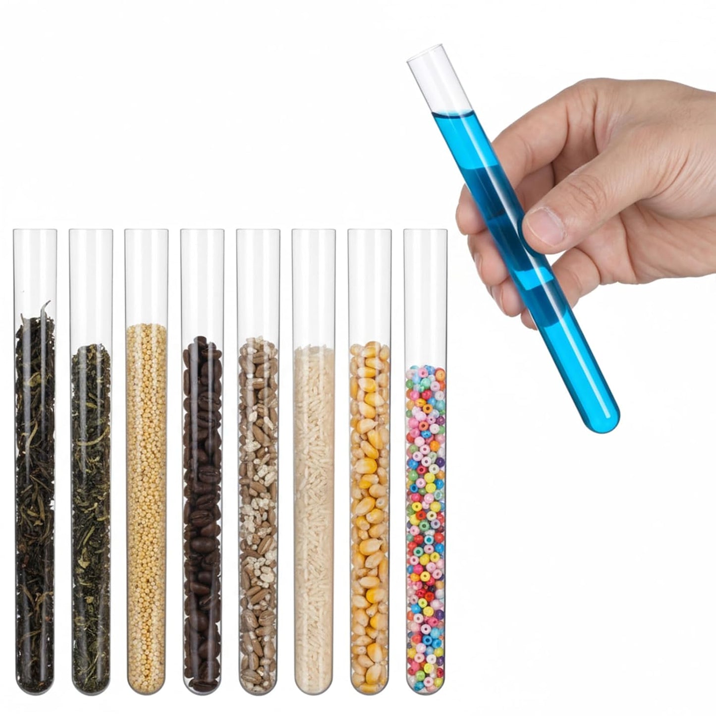 10 Pcs Plastic Test Tubes with Cork Stoppers, 15x150mm 15ml, Clear Vials with Seal Cap Container Transparent Test Tubes with Cork Stoppers for Jewelry Seed Beads Powder Spice Liquid Storage