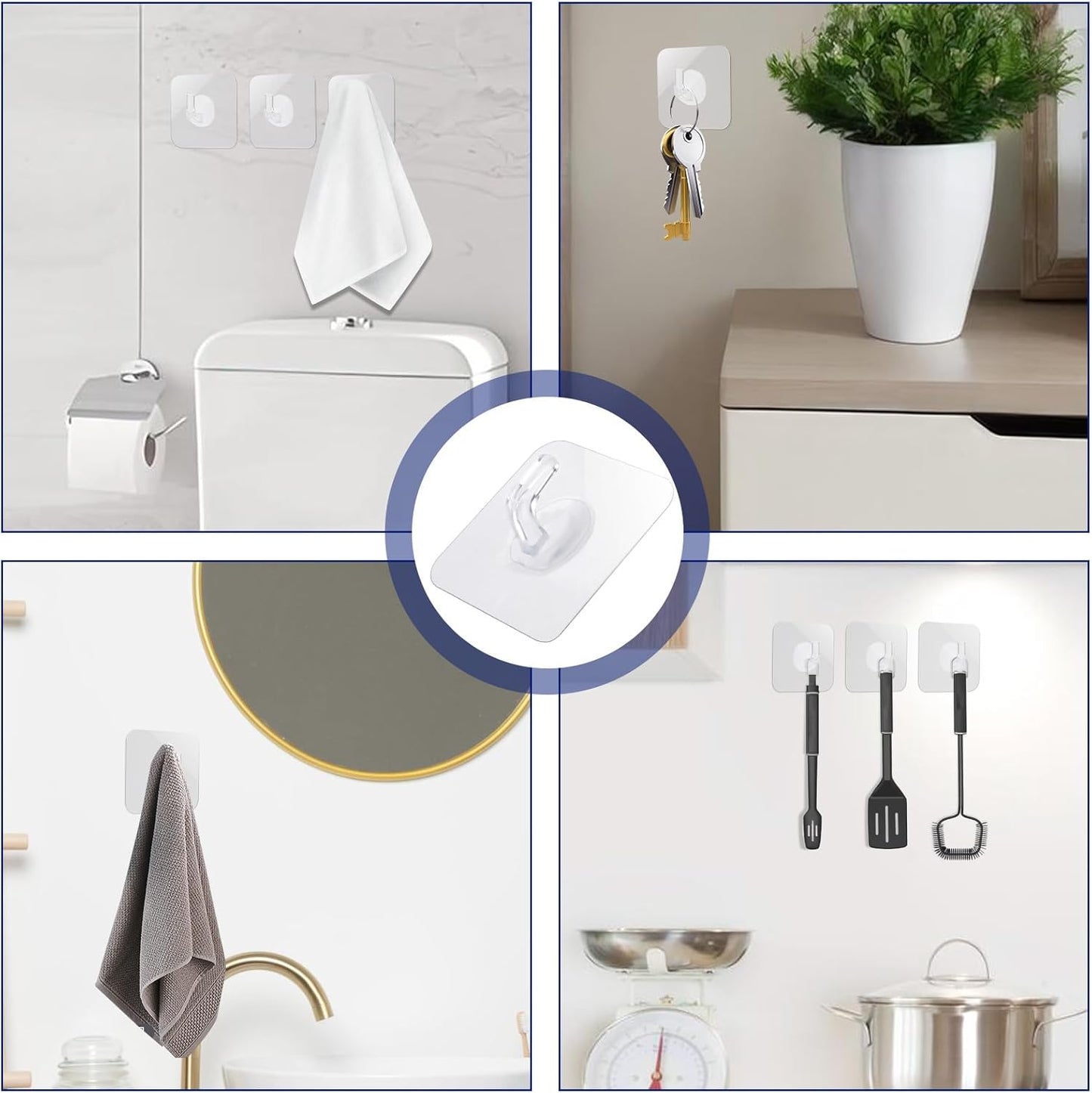 12 Pack Plastic Hooks Adhesive, Small Clear Adhesive Hooks for Hanging Wall Hooks Waterproof Heavy Duty Sticky Ceiling Door Window Pothook Home Kitchen Bathroom Office for Hanging Towel Picture Coats