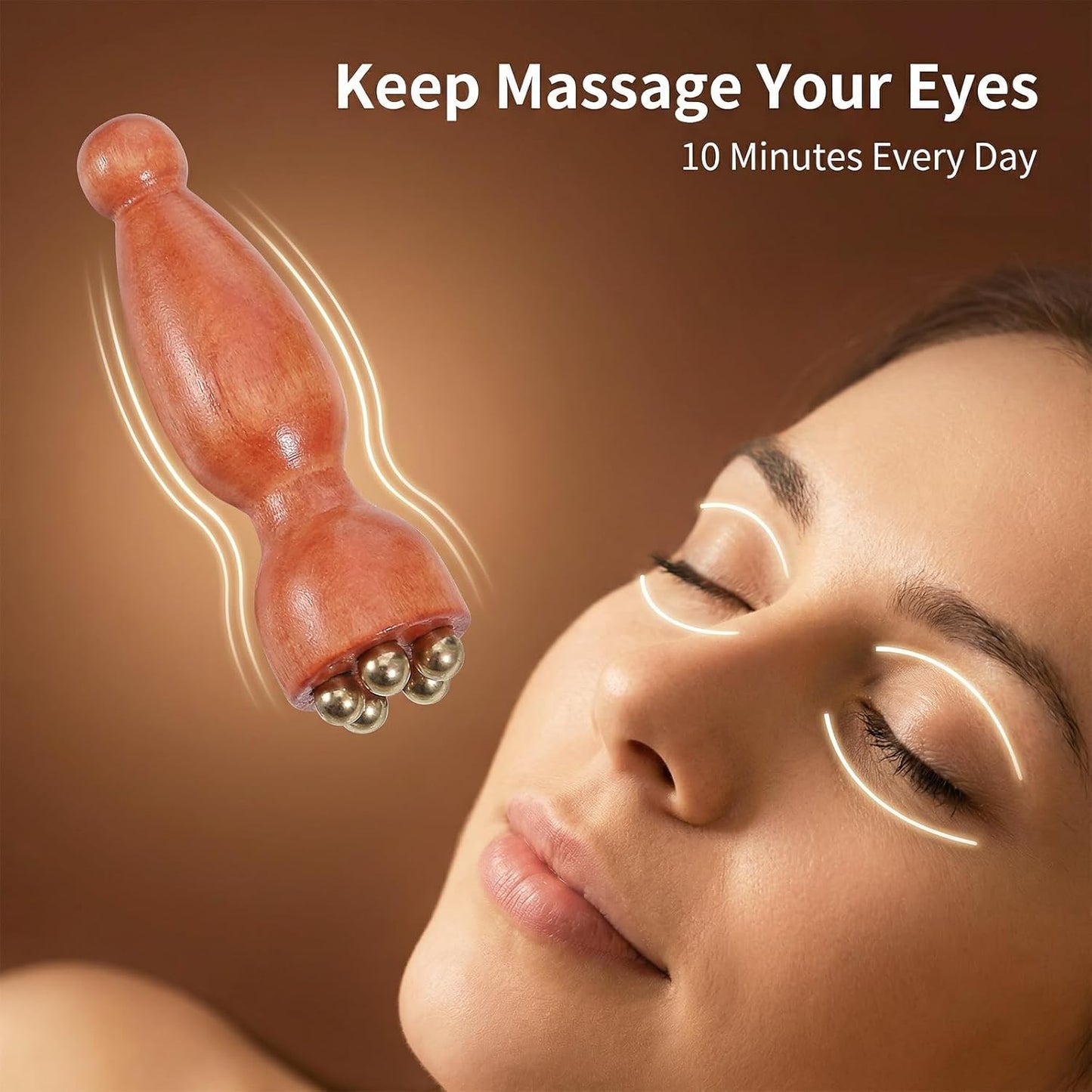 Mini Face Ice Roller, Sandalwood Facial Massage Tool, Eye Ice Roller 5 Copper Beads for Face and Eyes, Travel Size