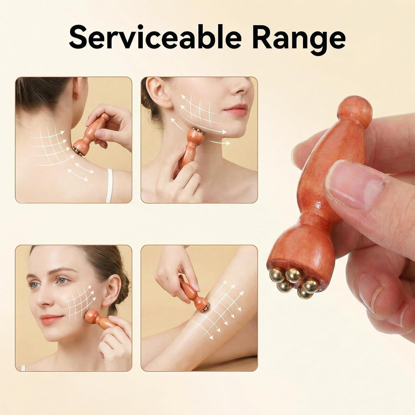 Mini Face Ice Roller, Sandalwood Facial Massage Tool, Eye Ice Roller 5 Copper Beads for Face and Eyes, Travel Size