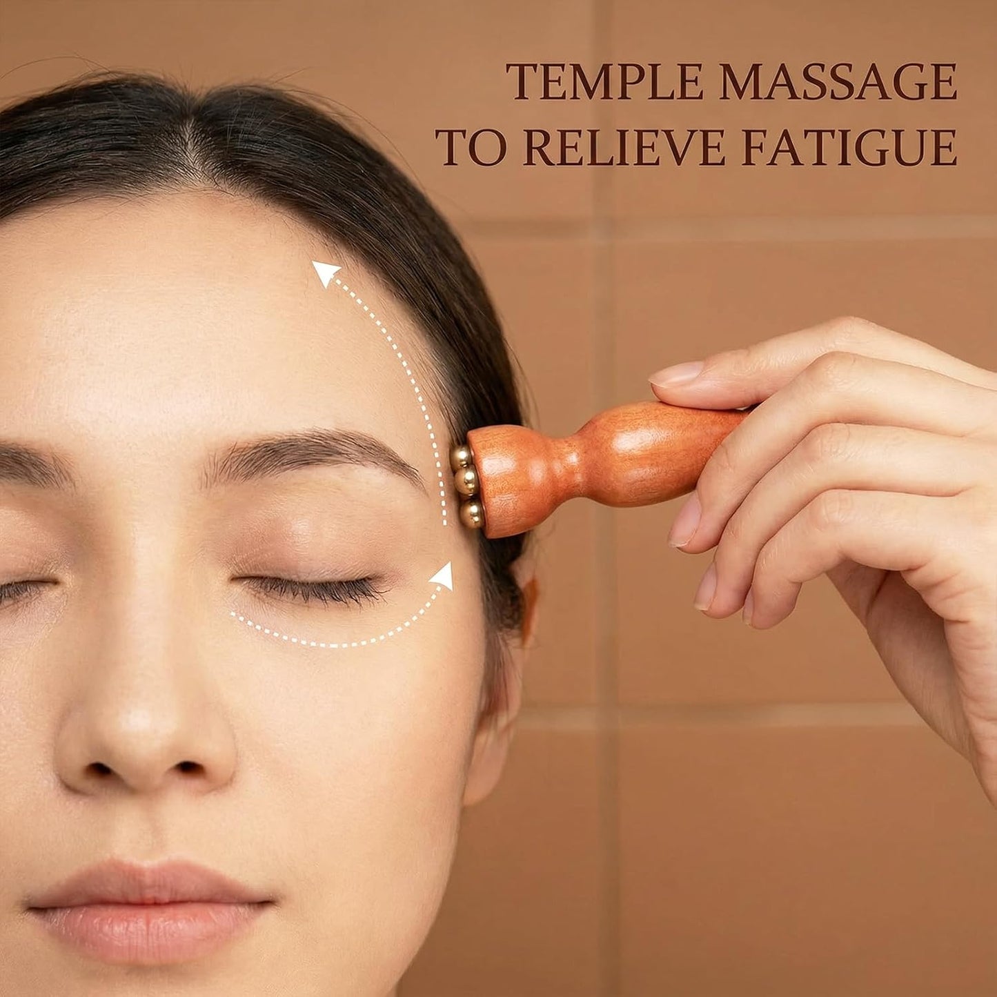 Mini Face Ice Roller, Sandalwood Facial Massage Tool, Eye Ice Roller 5 Copper Beads for Face and Eyes, Travel Size