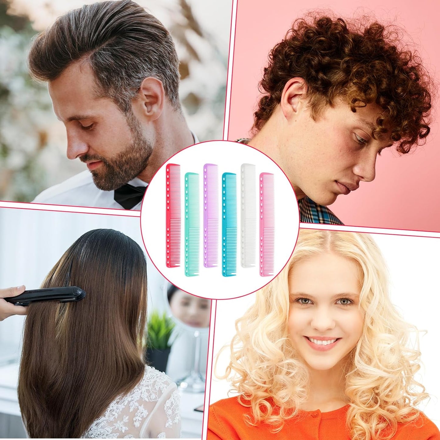 6 Pcs Barber Comb 7" Carbon Hair Cutting Combs Styling Anti Static and Heat Resistant Fine Tooth Comb All Purpose Professional Clipper Combs for Man and Woman Hairdressing Pack for Salon and Home