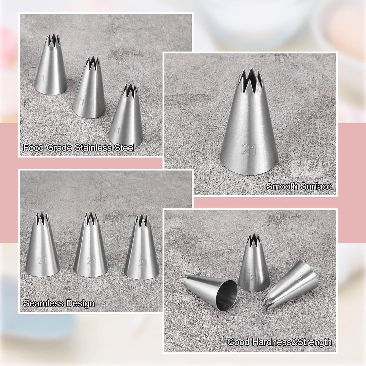 3 Pcs Open Star Cake Decorating Tip #21, Icing Piping Tip for Frosting, Open Star Icing Tips for Cake Decorating