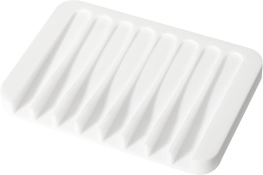 Soap Dish Shower Waterfall Soap Tray Holder for Bathroom, Kitchen, Counter Top, Flexible Silicone, Keep Soap Bars Dry, Easy Cleaning - White