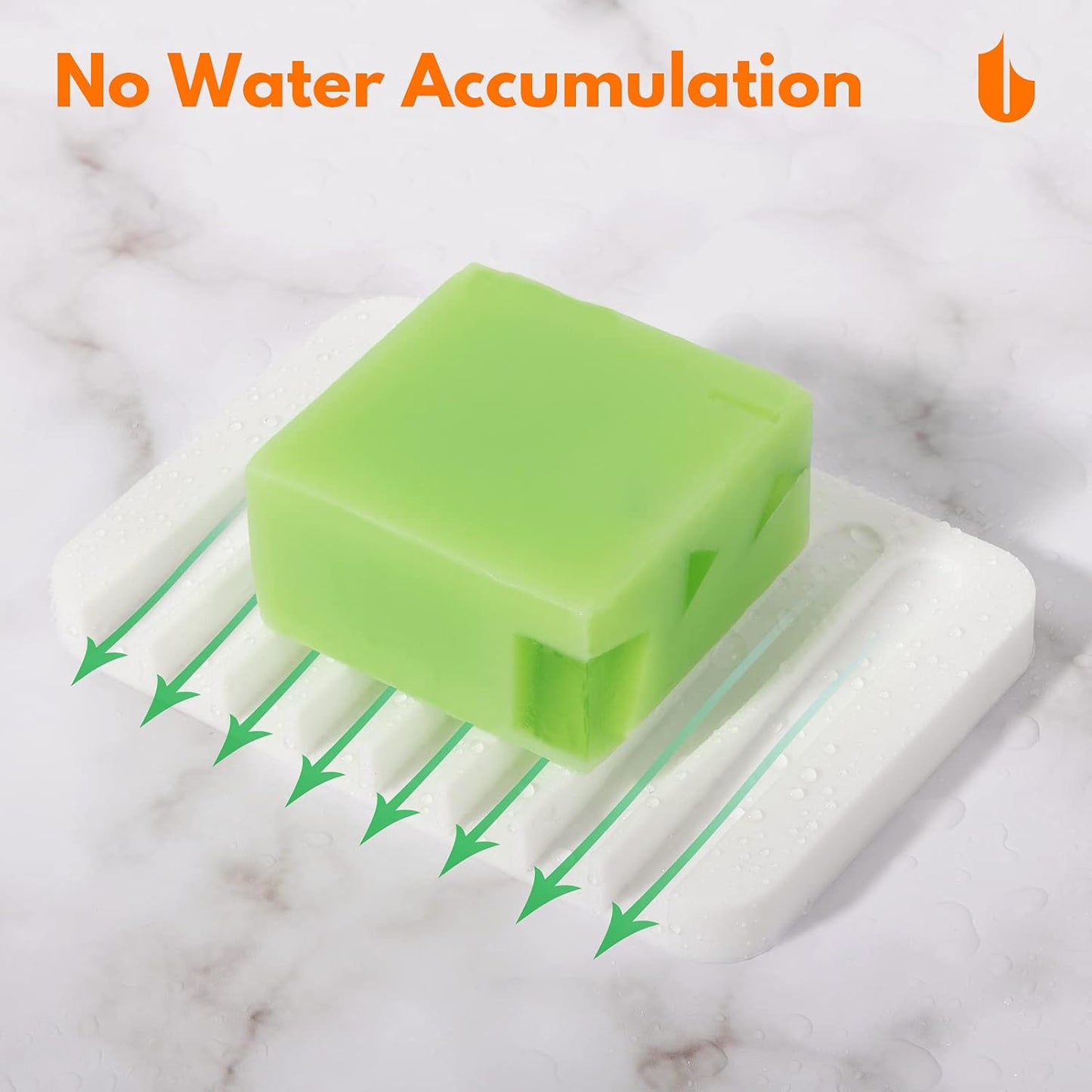 Soap Dish Shower Waterfall Soap Tray Holder for Bathroom, Kitchen, Counter Top, Flexible Silicone, Keep Soap Bars Dry, Easy Cleaning - White