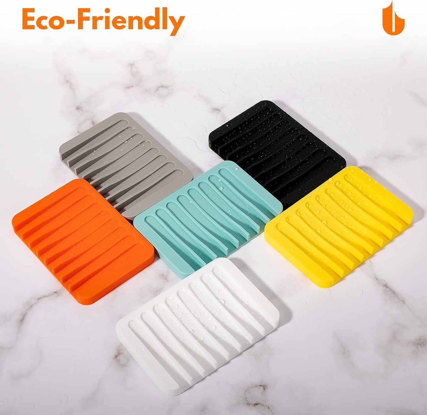 Soap Dish Shower Waterfall Soap Tray Holder for Bathroom, Kitchen, Counter Top, Flexible Silicone, Keep Soap Bars Dry, Easy Cleaning - White