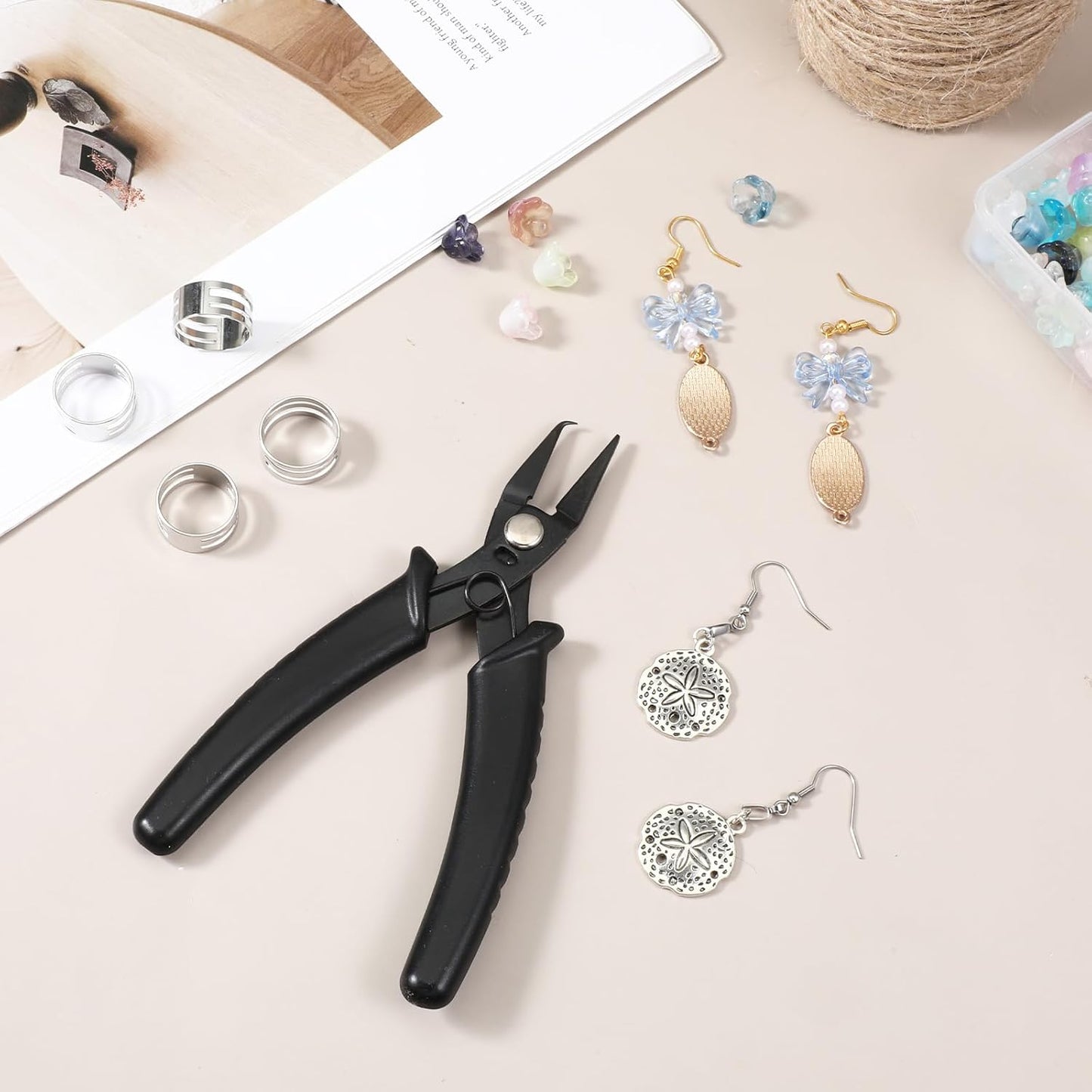 Jump Ring Pliers with Jump Ring Opener Finger Tools with Split Rings Plier, Rings Pliers & Jumps Tool for Jewelry Plier Tool, Stainless Steel Crimping Tools for Jewelry Making Circle