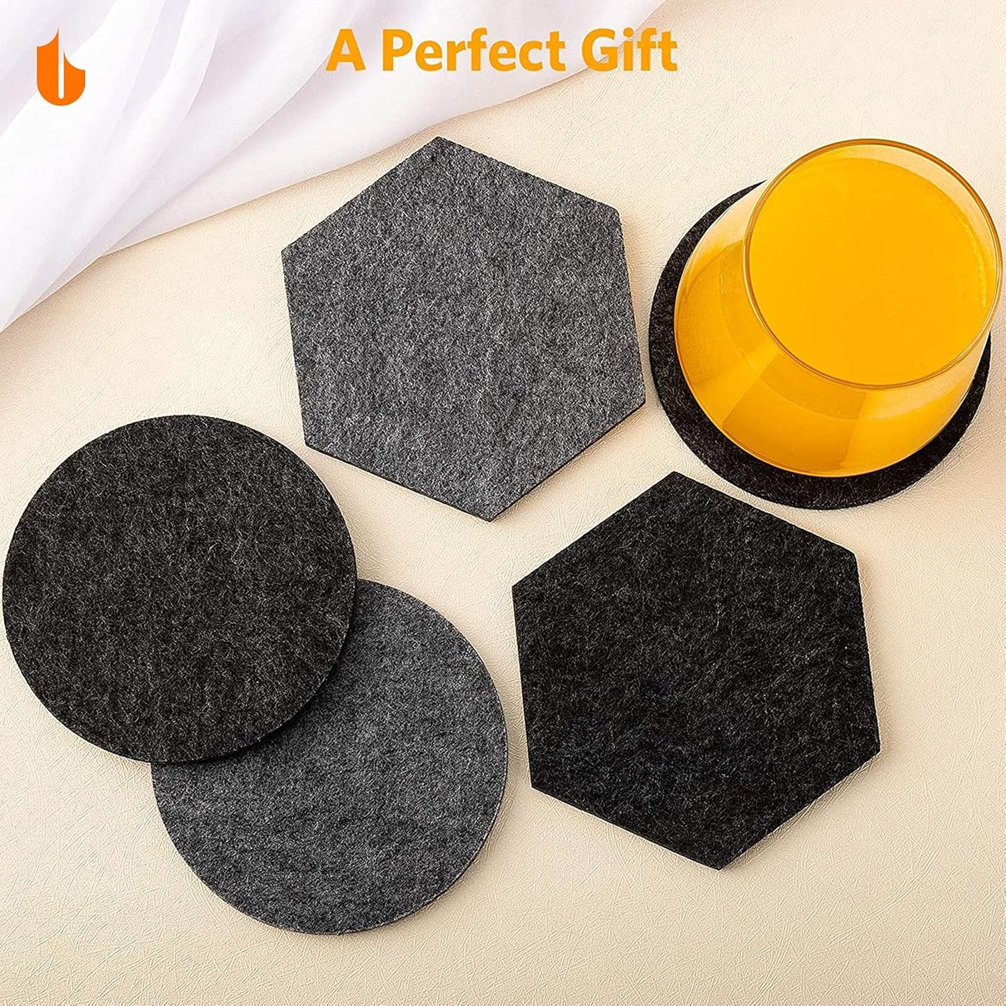 4 PCS Coasters, Eco-Friendly 100% Biodegradable Absorbent Felt Coasters for Drinks Bar Home, 4 Inch (Black Round)