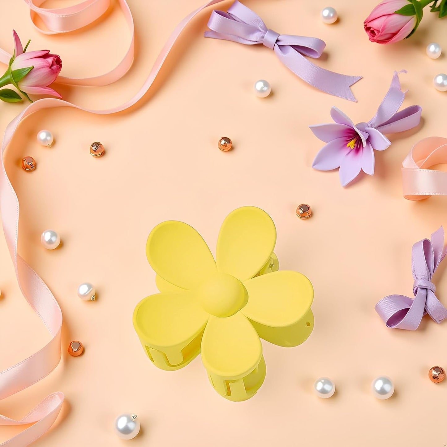 Yellow Hair Claw Clips Flower Shaped Plastic Jaw Anti-scratch Smell-less Useful Hold Tightly Light Hair Accessories Hair Clips