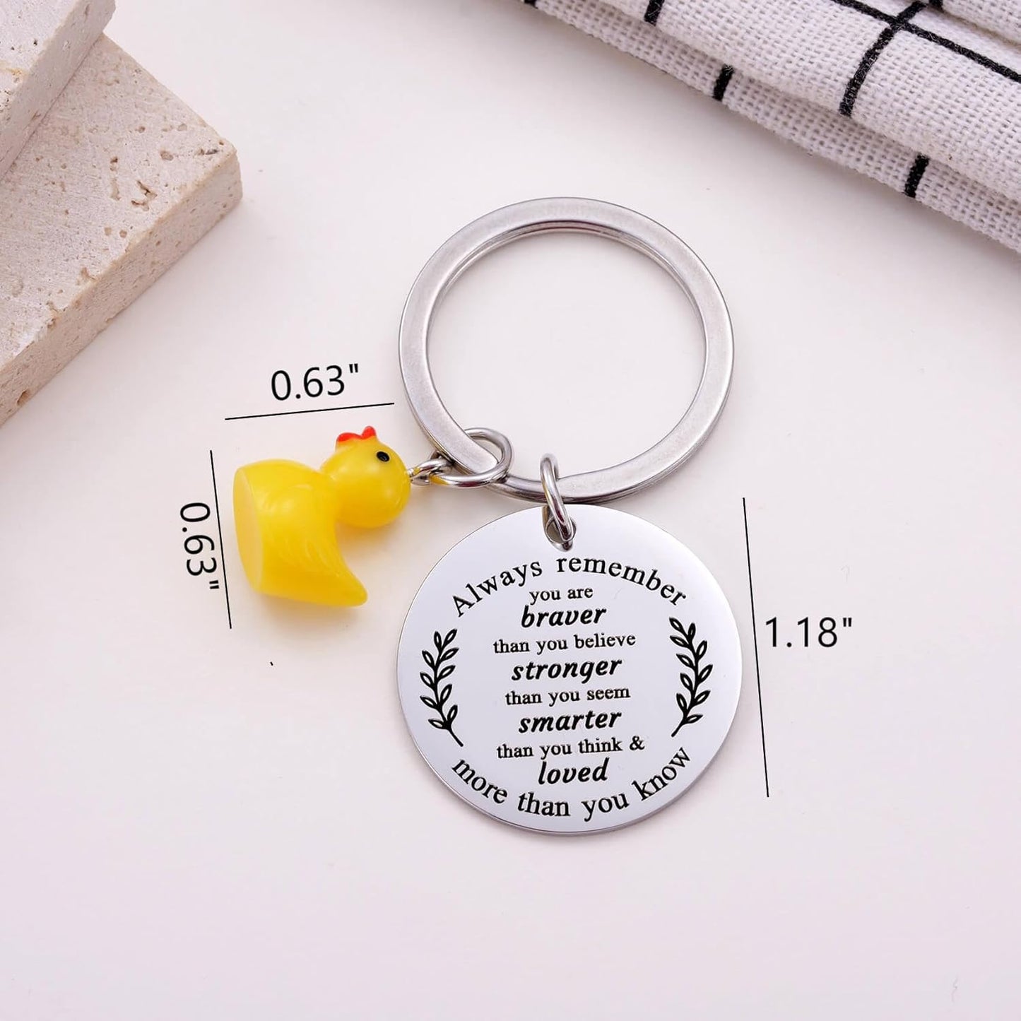 Inspirational Duck Keychain, Cute Lucky Duck Charm Keyring for Friends Teens, Positive Affirmation Duckling Gift
