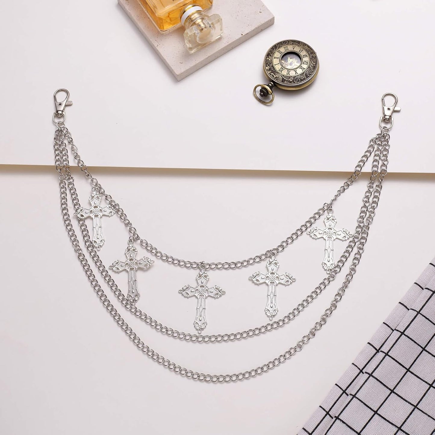Punk Pants Chain - Multi Stacked Layering Cross Charm Chain for Women Men, Gothic Hip Hop Pocket Accessories