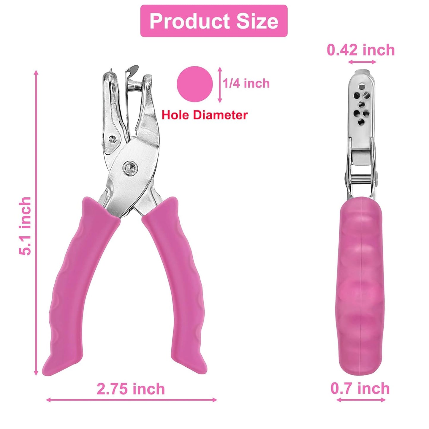 Single Hole Punch 1/4” Paper Hole Puncher for Crafts, One Hole Punch with Pink Soft Grip Handle, Small Hole Punchs or Kids and Adults, Handheld Circle Punch for Paper Crafts in Home, Office,Classroom