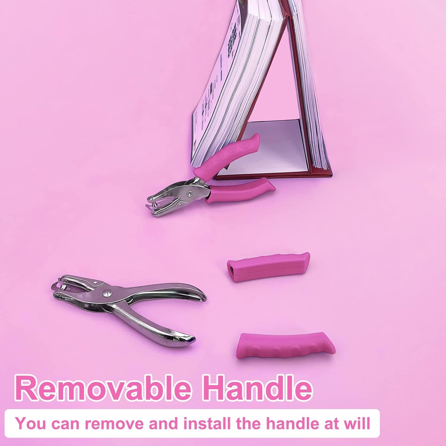 Single Hole Punch 1/4” Paper Hole Puncher for Crafts, One Hole Punch with Pink Soft Grip Handle, Small Hole Punchs or Kids and Adults, Handheld Circle Punch for Paper Crafts in Home, Office,Classroom