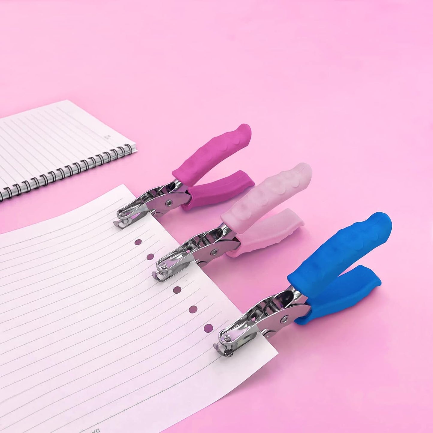 Single Hole Punch 1/4” Paper Hole Puncher for Crafts, One Hole Punch with Pink Soft Grip Handle, Small Hole Punchs or Kids and Adults, Handheld Circle Punch for Paper Crafts in Home, Office,Classroom