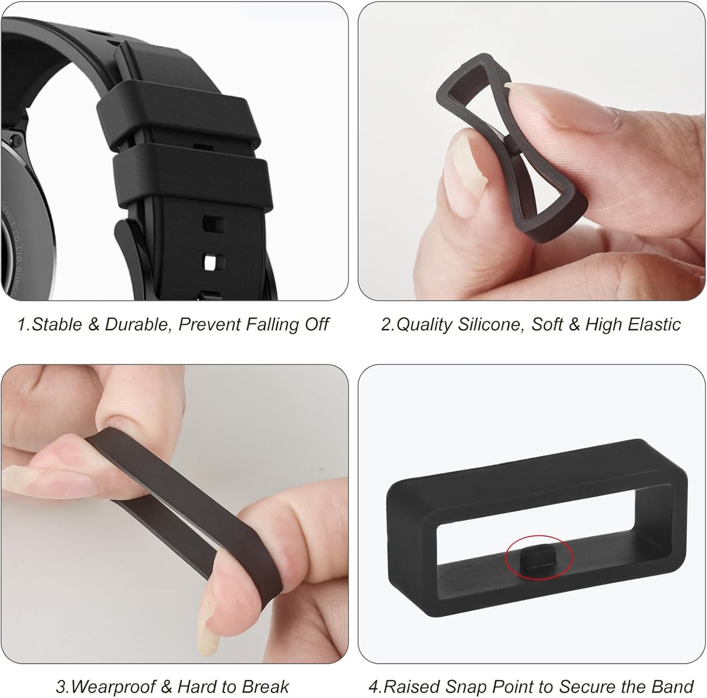 6Pcs Watch Band Loops Watch Strap Holder Loop Black Watch Band Strap Loops Watch Strap Keeper Holder Retainer Silicone Replacement Watch Strap Loop for Smart Sport Watch Wristband