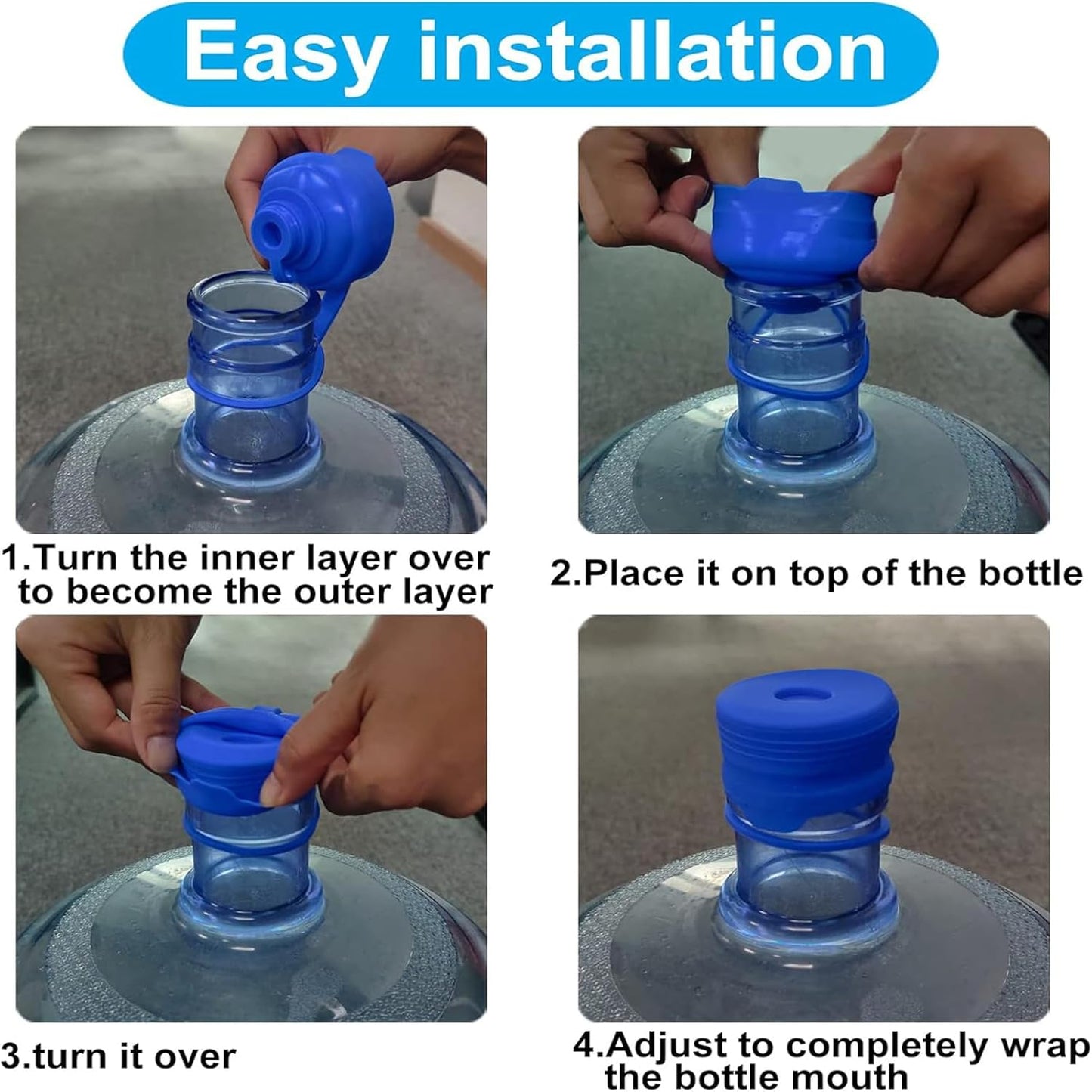 3 & 5 Gallon Water Jug Cap Reusable, Food Grade Silicone Replacement Gallon Caps for 55mm Standard/Screw/Crown Tops Water Bottle and Water Dispensers, Non-Spill Lids for Anti-Splash, Leak Free (3PCS)