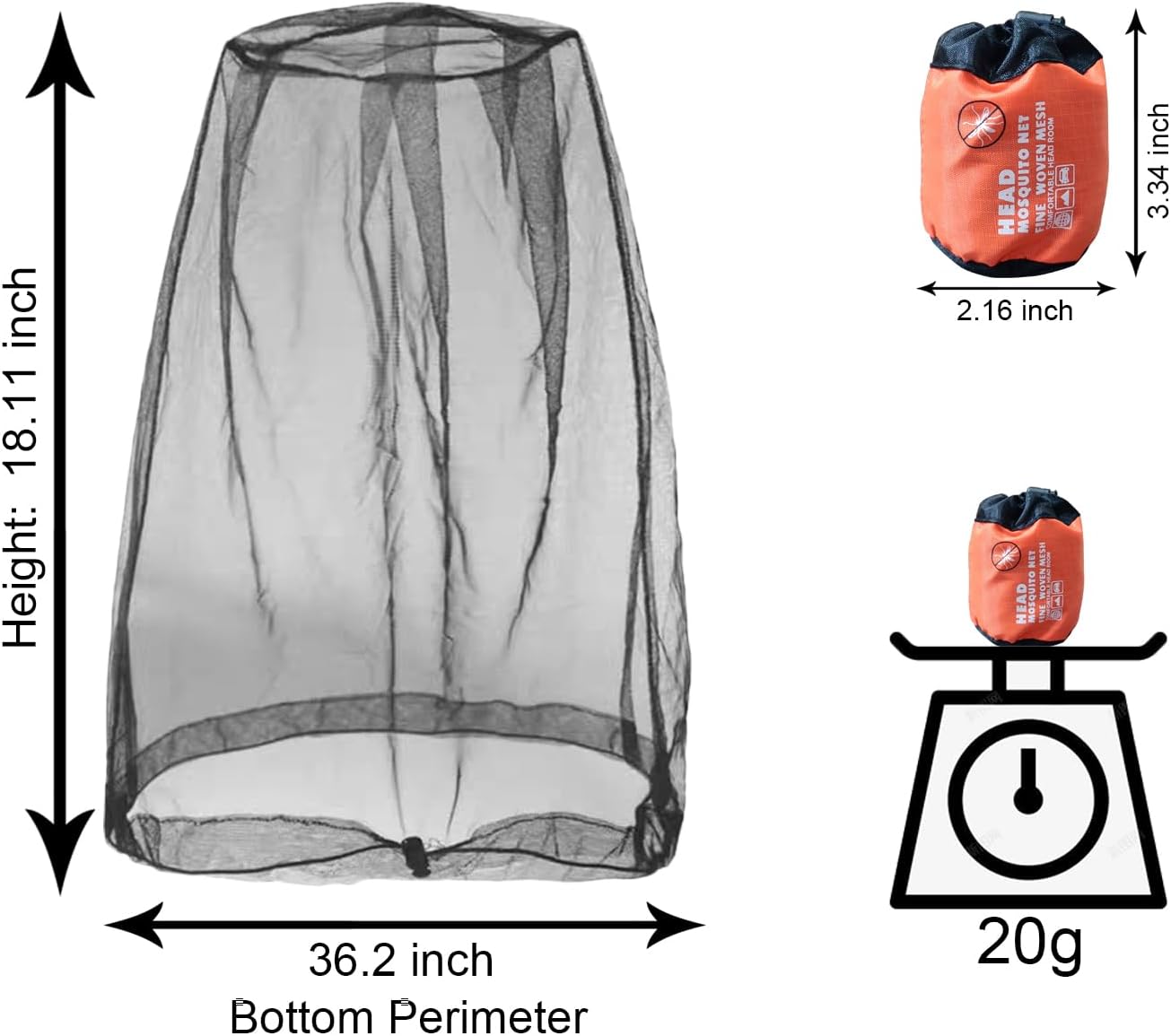 2 Pack Mosquito Head Net Mesh for Insect, Face Neck Fly Netting Hood from Bugs Gnats Noseeums Screen Net for Hiking, Outdoors, Fishing, Gardening, Black