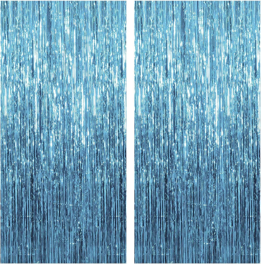 2 Pack Blue Backdrop Streamers Party Decorations Tinsel Fringe Backdrop Ocean Themed Decorations Foil Curtain Blue Birthday Ocean Party Decor Supplies