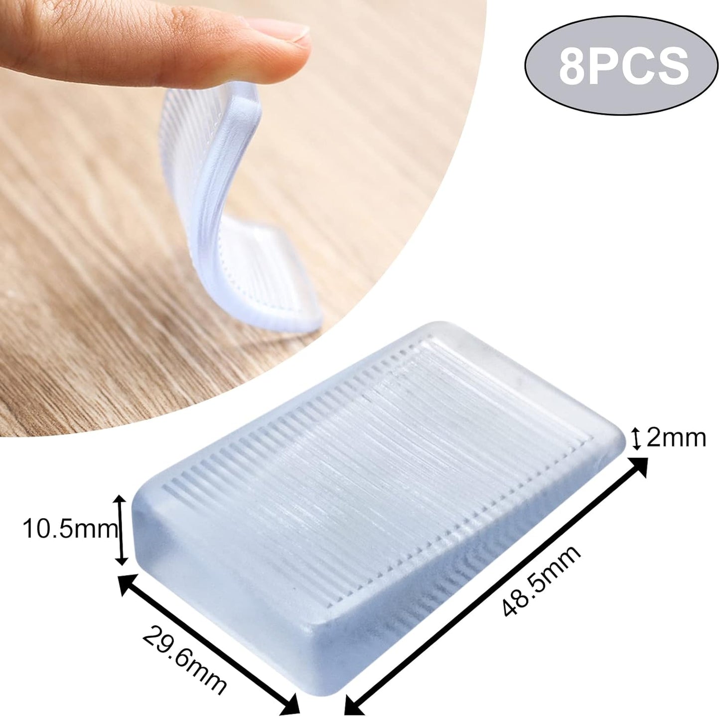 8 Pack Clear Plastic Shims, Level Wedge, Furniture Levelers, Non-Slip PVC and Rubber, Rectangular, For Uneven Floors, Tables, Furniture