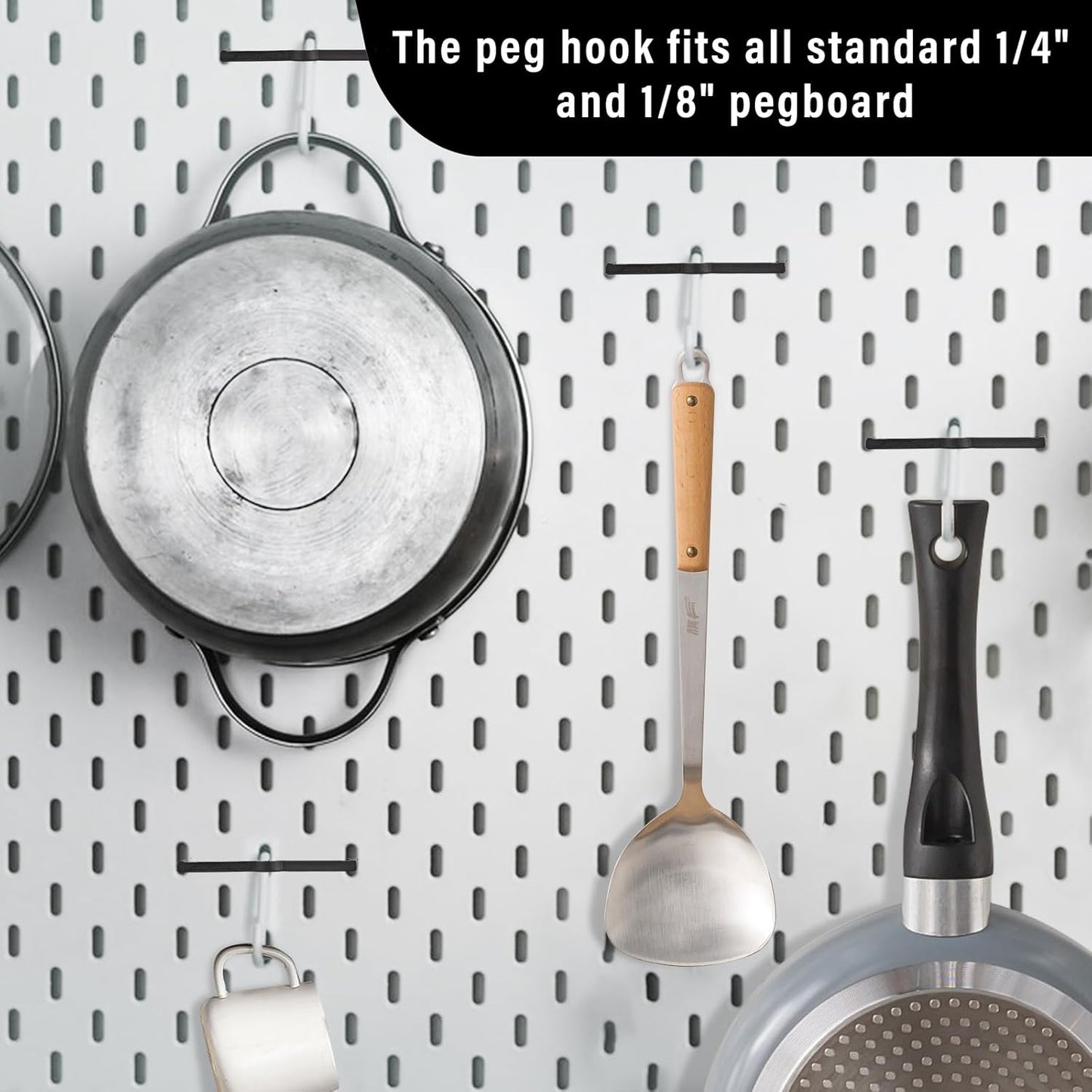 Black Peg Locks Plastic Pegboard Hook Locks Pegboard Display Hook Organizer Fixer Peg Board Hook Clip Retainers Pegboard Hook Organizer for Standard 1/4" and 1/8" Pegboard（60Pcs）