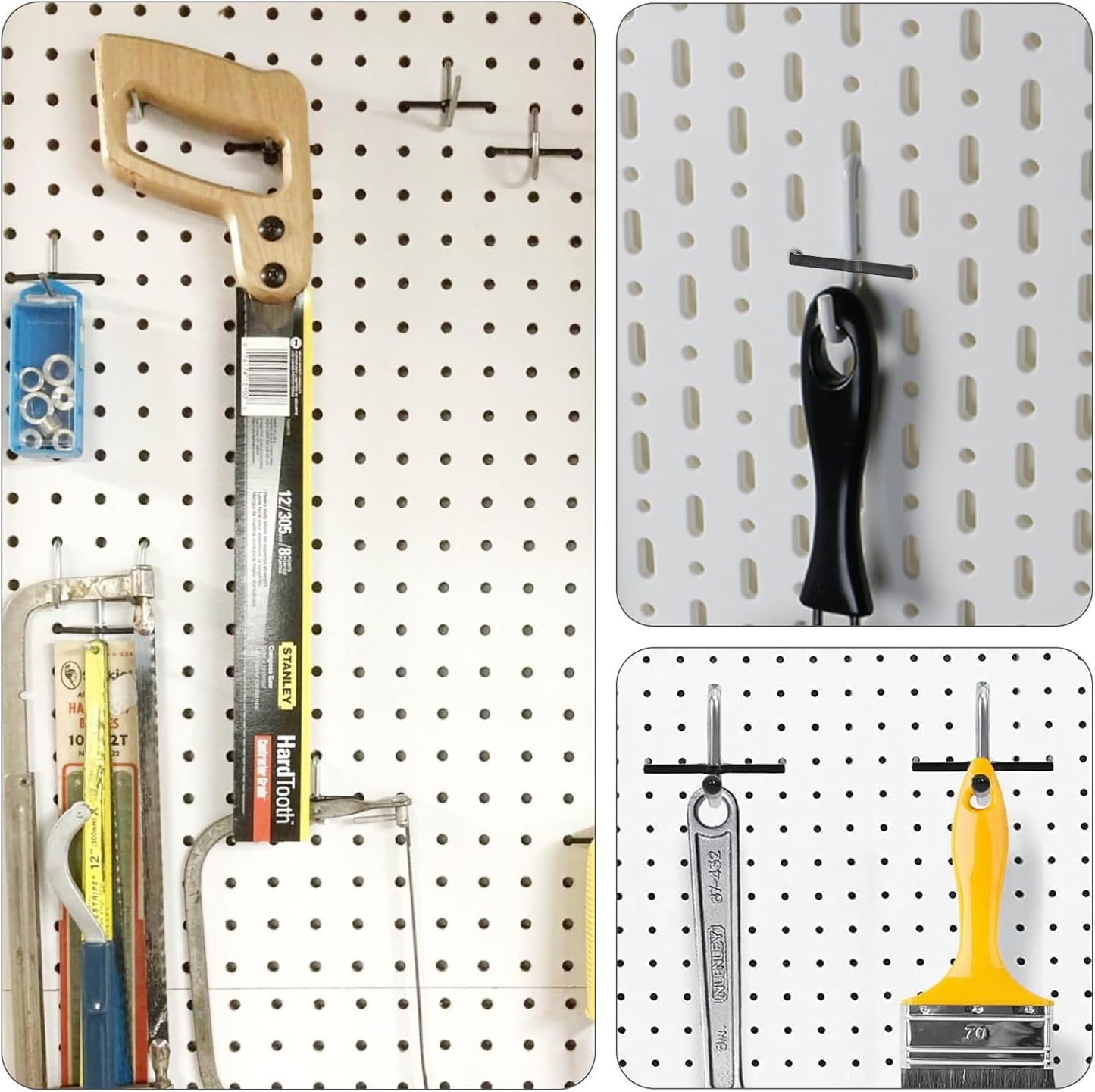 Black Peg Locks Plastic Pegboard Hook Locks Pegboard Display Hook Organizer Fixer Peg Board Hook Clip Retainers Pegboard Hook Organizer for Standard 1/4" and 1/8" Pegboard（60Pcs）