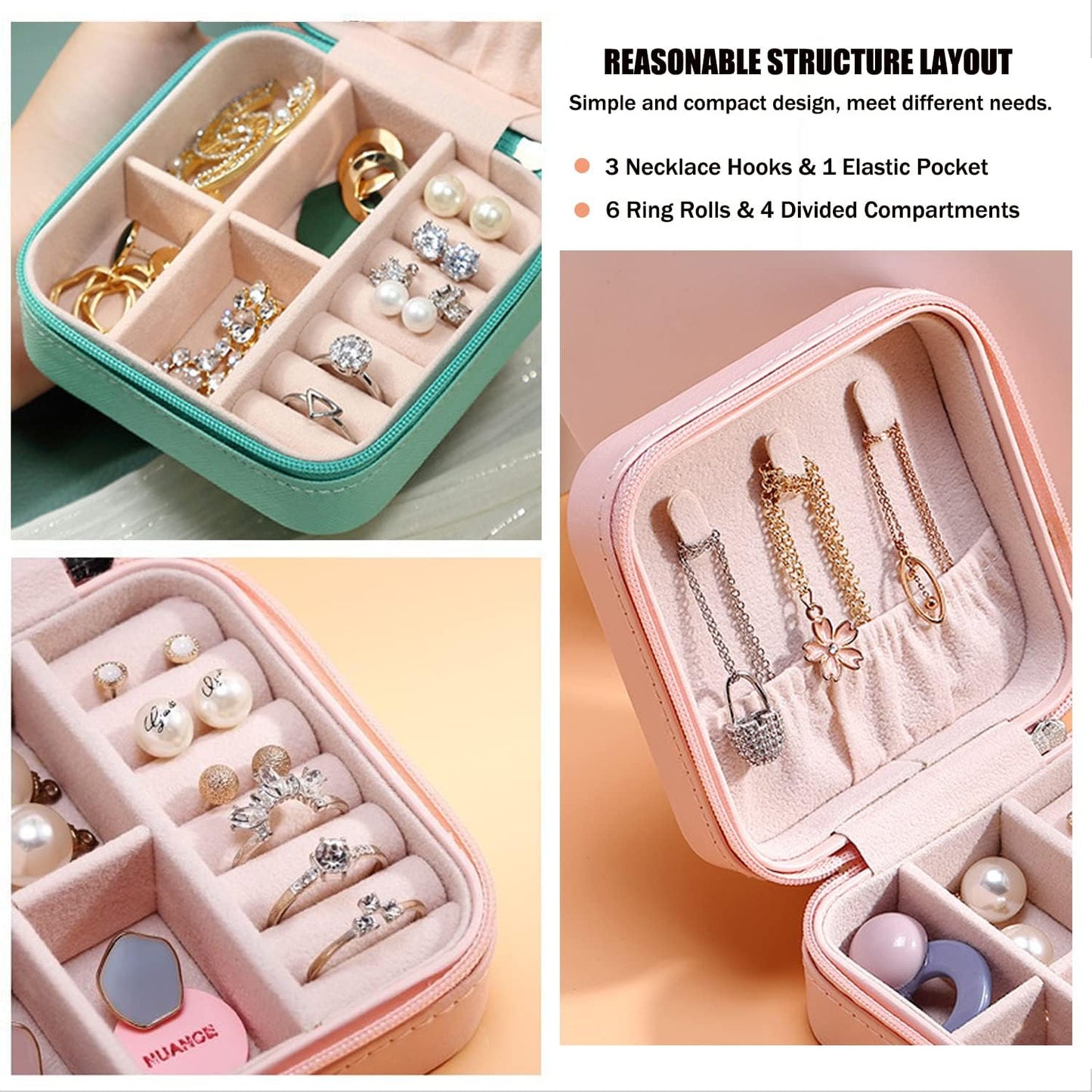 MODENGKGJIAN Mini Jewelry Travel Case, PU Leather Travel Jewelry Organizer Box, Small Portable Portable Jewellery Storage Holder for Womens Rings Earrings Necklaces Bracelets (Black)