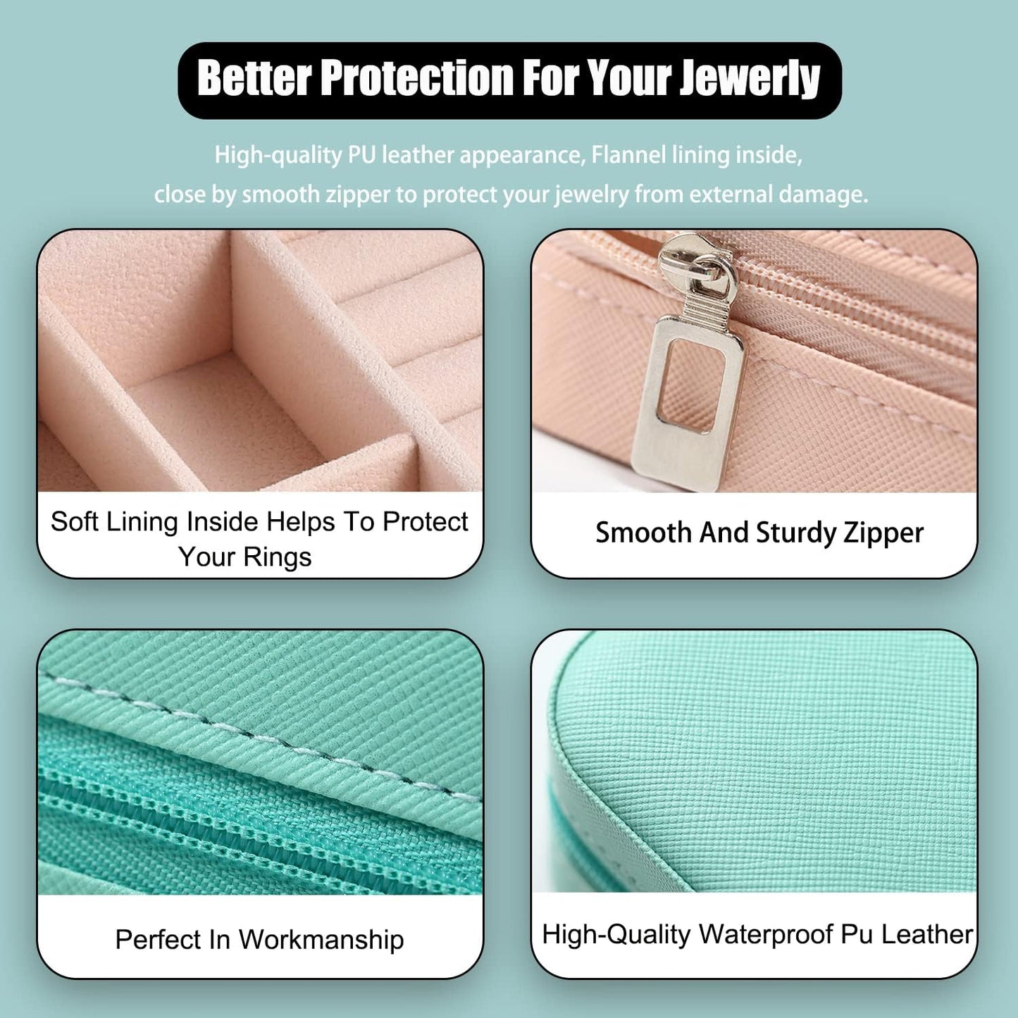 MODENGKGJIAN Mini Jewelry Travel Case, PU Leather Travel Jewelry Organizer Box, Small Portable Portable Jewellery Storage Holder for Womens Rings Earrings Necklaces Bracelets (Black)