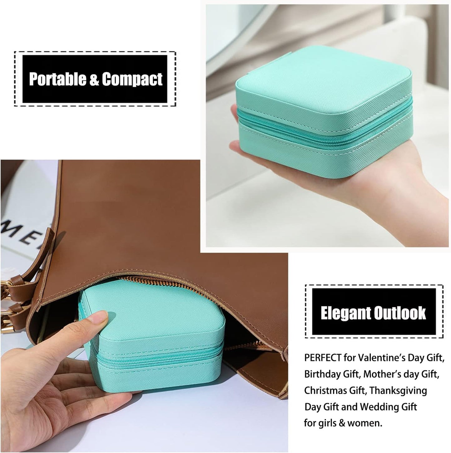 MODENGKGJIAN Mini Jewelry Travel Case, PU Leather Travel Jewelry Organizer Box, Small Portable Portable Jewellery Storage Holder for Womens Rings Earrings Necklaces Bracelets (Black)