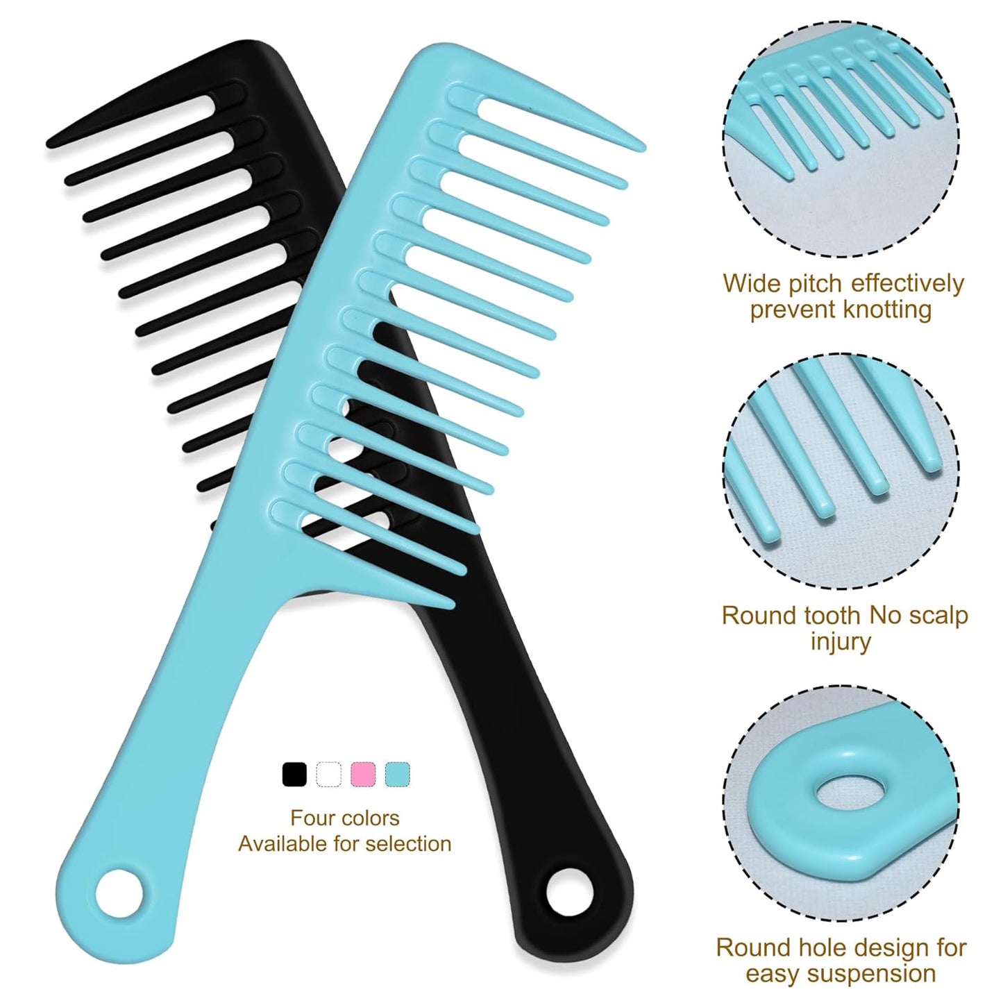 MODENGKGJIAN 4PCS Wide Tooth Detangling Comb, Large Hair Styling Comb for Curly, Wet, Lg Hair (Multi-colored, Polypropylene, Handgrip)