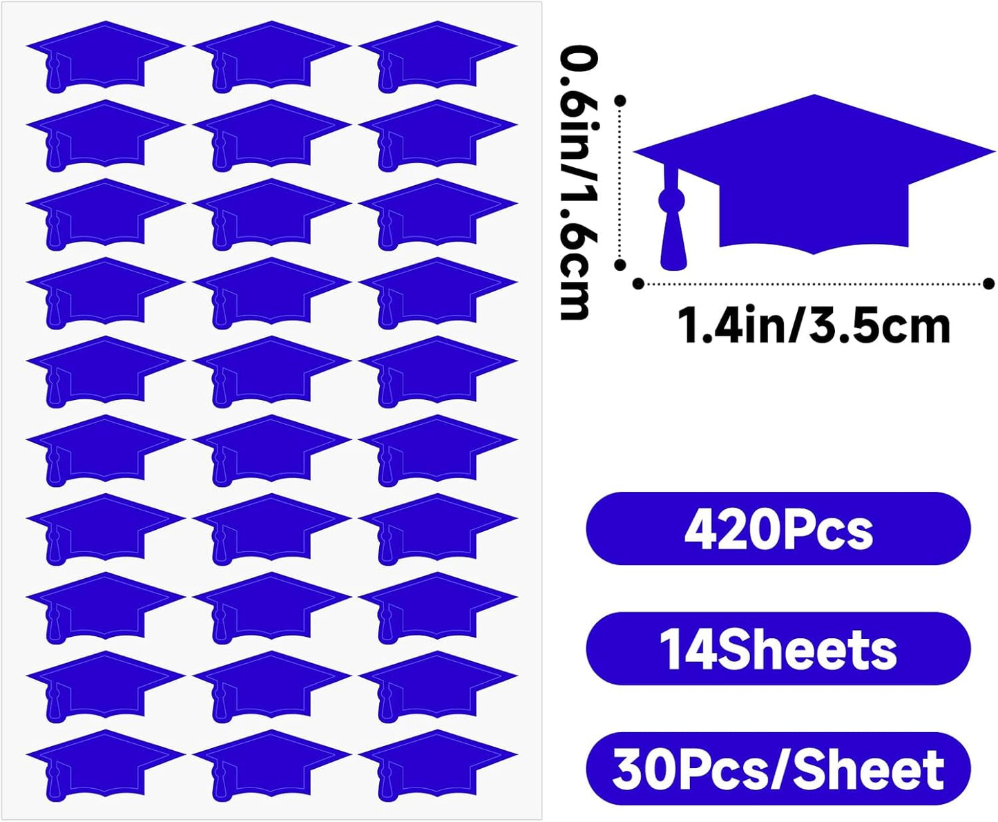 Graduation Cap Stickers 2026 - Blue Graduation Hat Stickers Self-Adhesive Graduations Envelope Seal Sticker 420Pcs Congrats Grad Cap Sticker Class of 2026 for Senior College Grad Party Favor