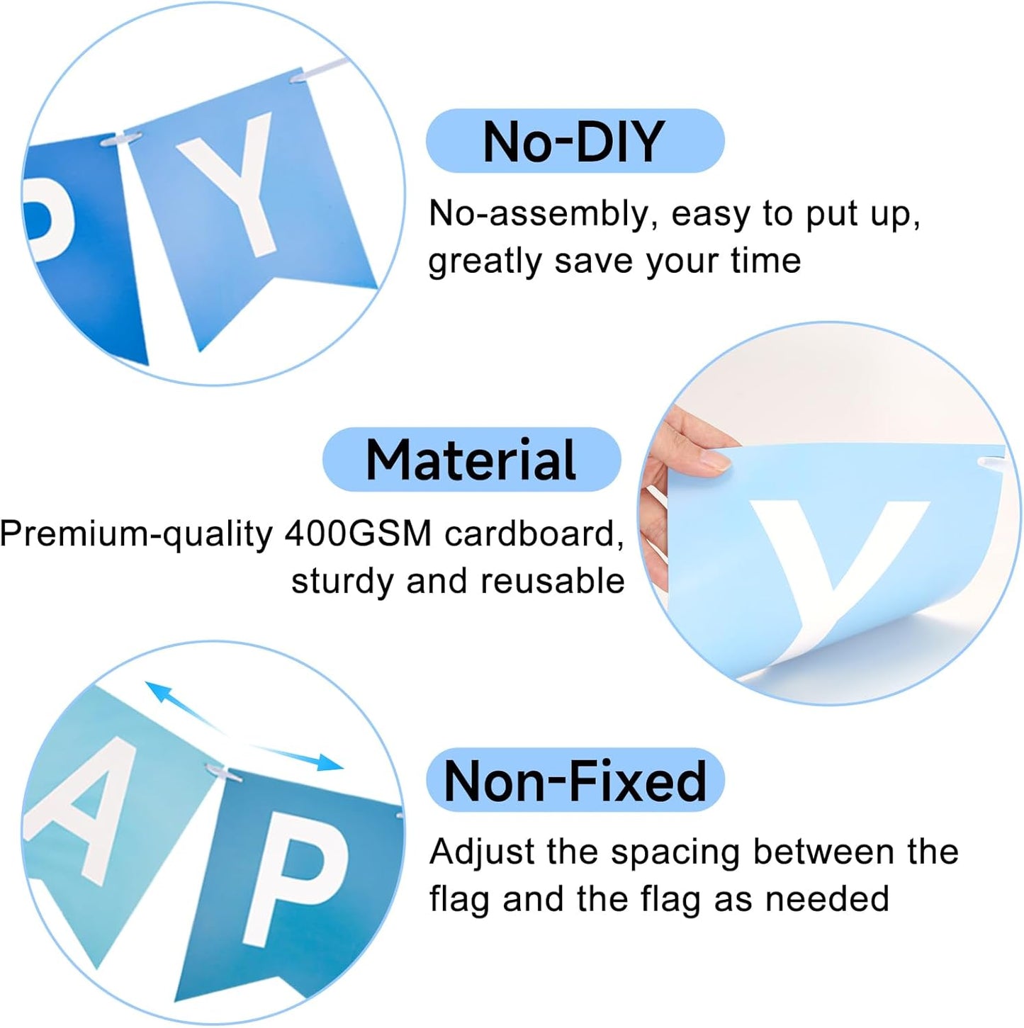 Happy Birthday Banner Large - NO DIY Blue Happy Birthdays Banner Sign Happy Birthday Party Paper Hang Decoration Happy Birthdays Banners Bunting for Men Boy Sea Theme Celebration Party Backdrop