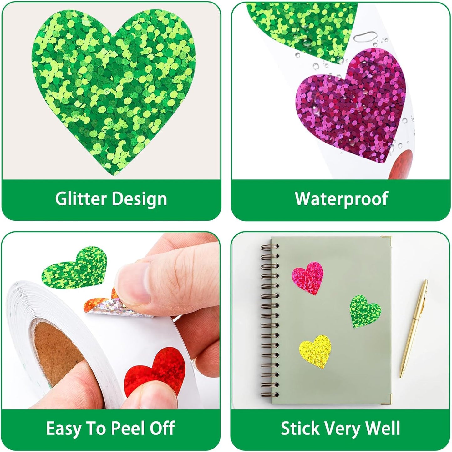 Heart Stickers Star Stickers - 1000Pcs 1Inch Glitter Heart Sticker and Smiley Face Star Sticker for Kids Reward Teacher Classroom Crats DIY Envelope Seal Card Gift Wrapping