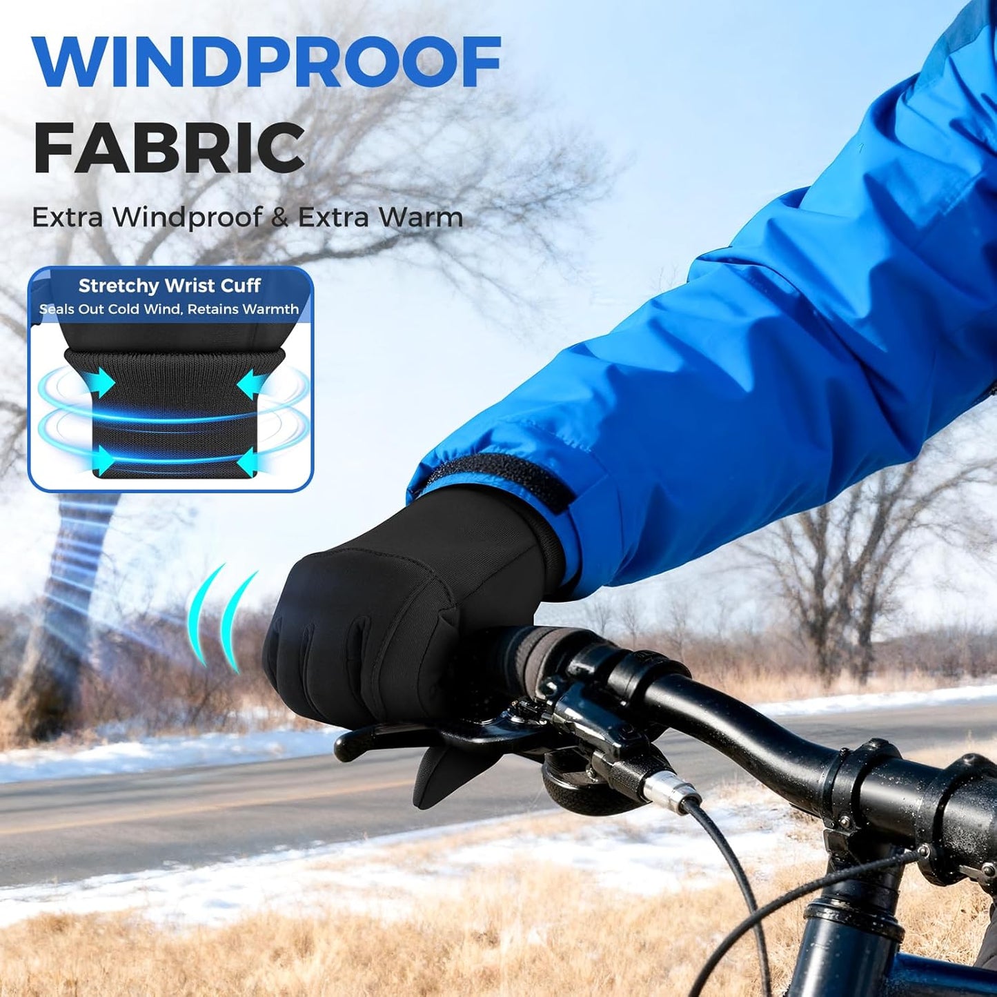 Kids Winter Gloves Windproof Water-Resistant Thermal Touchscreen Anti-slip Cold Weather for Girl Boy, Black