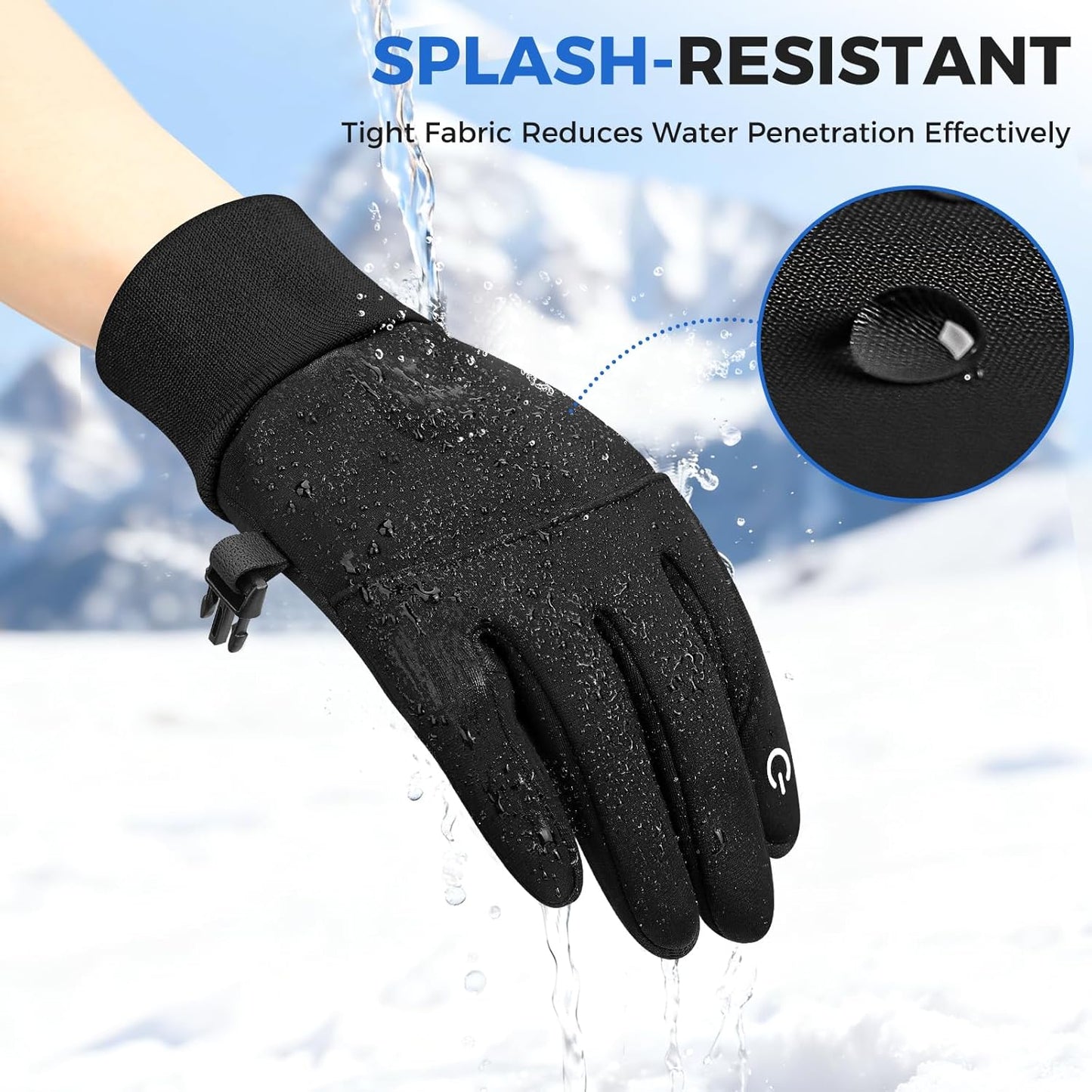 Kids Winter Gloves Windproof Water-Resistant Thermal Touchscreen Anti-slip Cold Weather for Girl Boy, Black