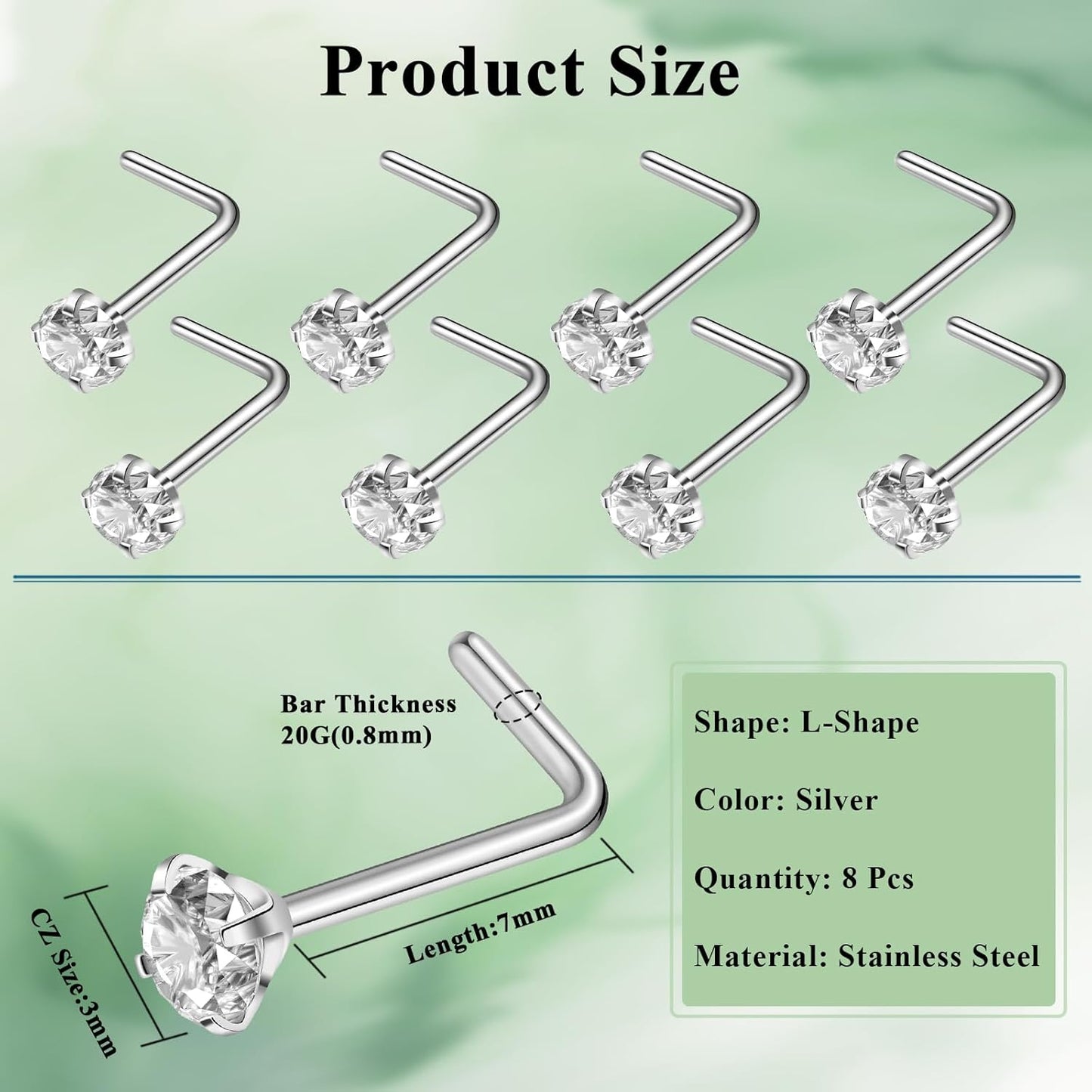 Nose Rings, Titanium Steel Nose Piercings Stud Jewelry for Women Men Cubic Zircia Imitati Diamd