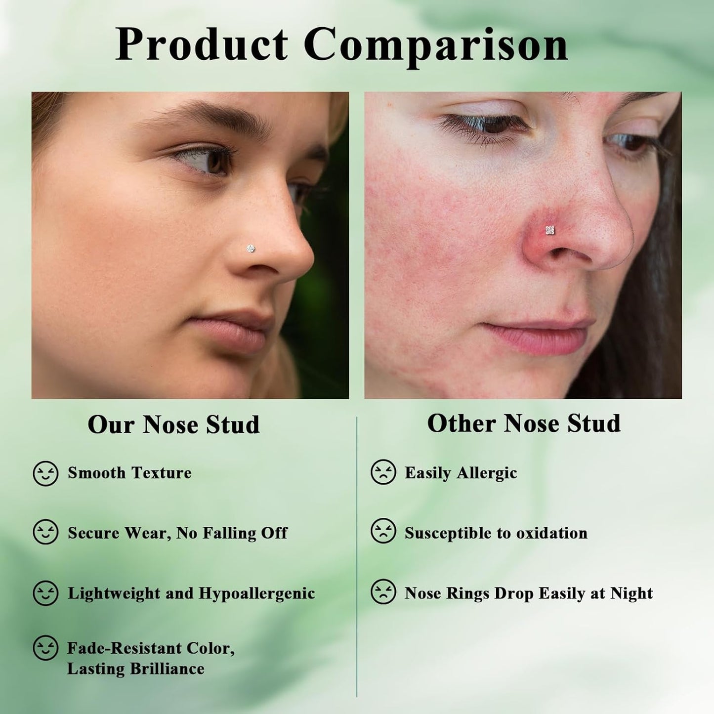 Nose Rings, Titanium Steel Nose Piercings Stud Jewelry for Women Men Cubic Zircia Imitati Diamd