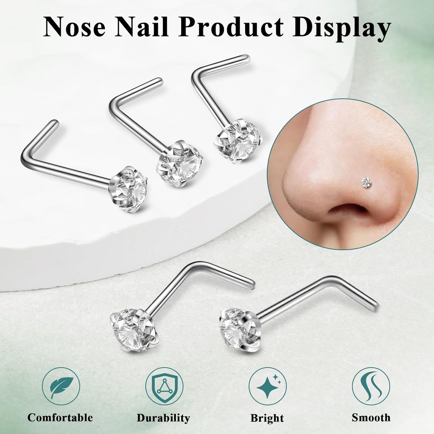 Nose Rings, Titanium Steel Nose Piercings Stud Jewelry for Women Men Cubic Zircia Imitati Diamd